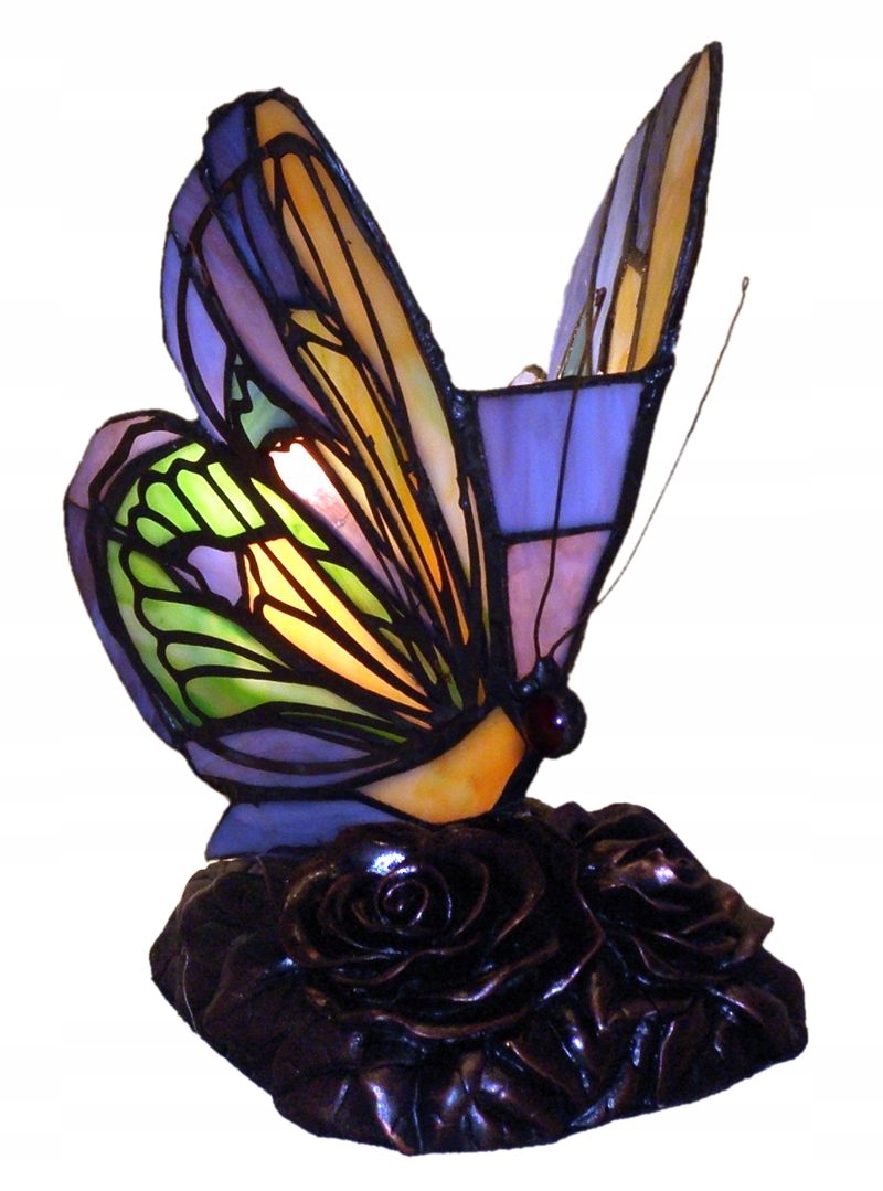 LAMPA STOJĄCA WITRAŻOWA LAMPKA NOCNA MOTYL TANIO
