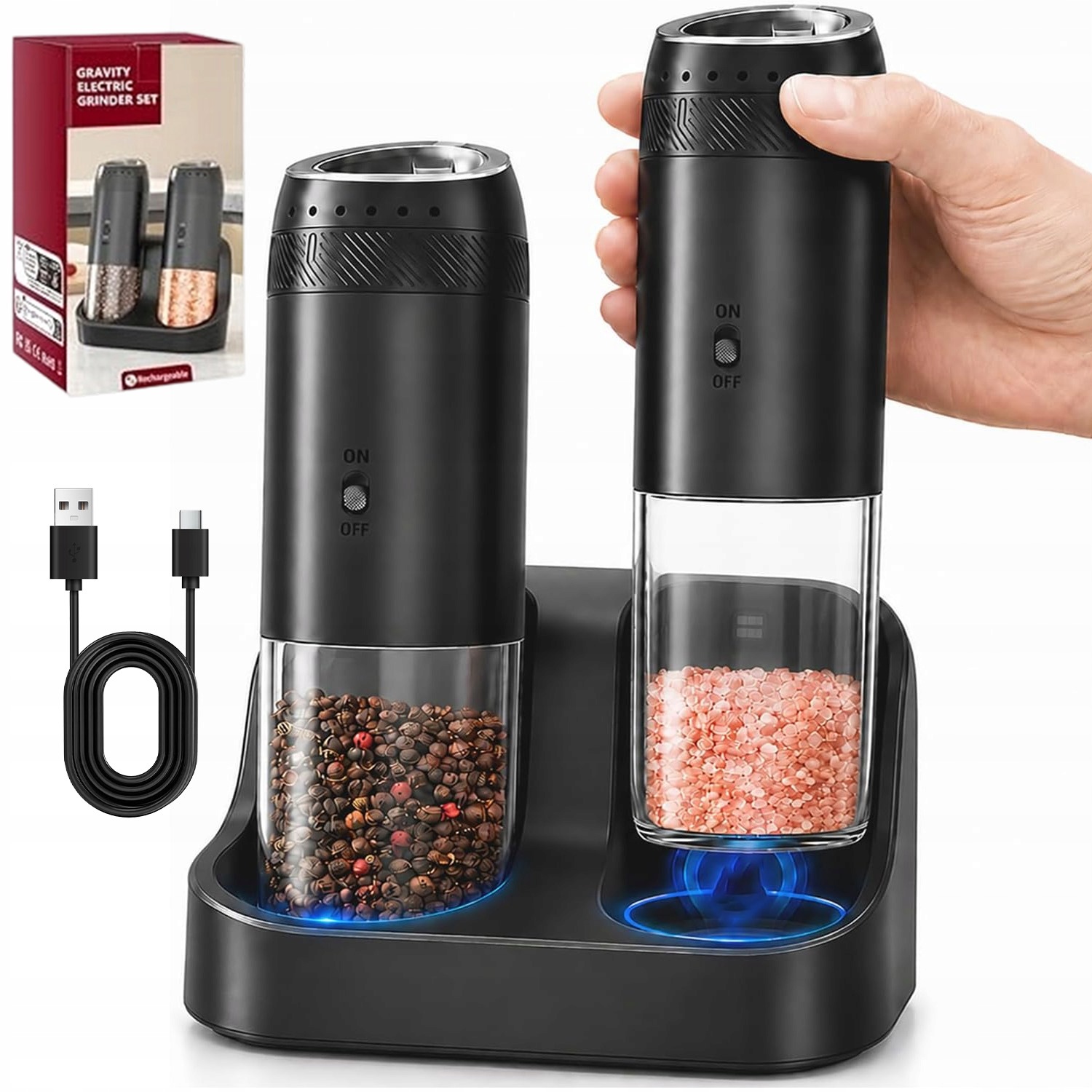 Elektrický Mlýnek Na Mletí Pepře A Soli, Automatický Led Usb