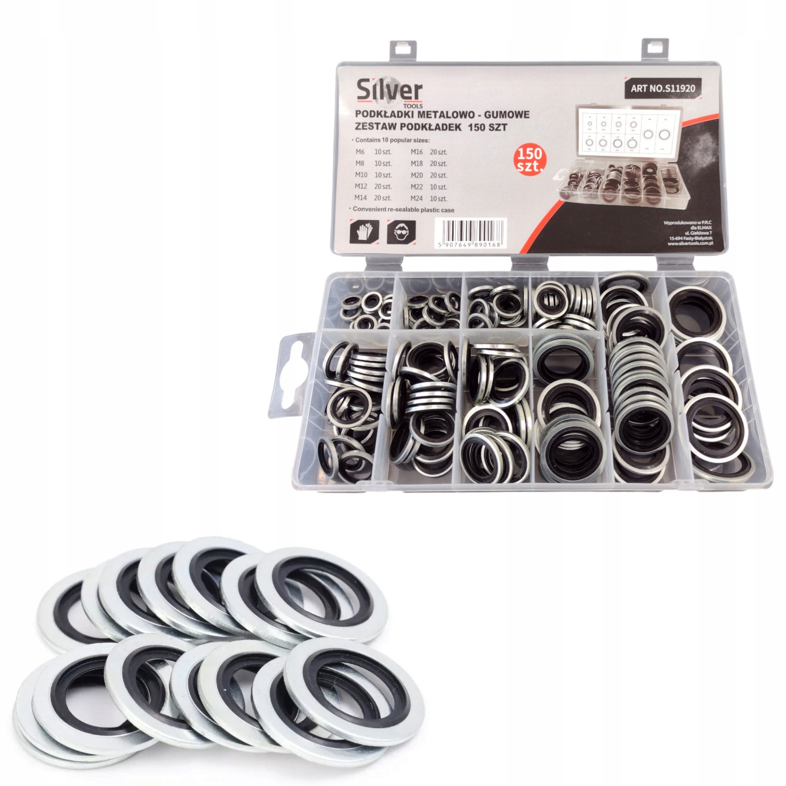 Zestaw Podkładek Metalowo-gumowych 150 Szt. M6–M24 Uszczelniające