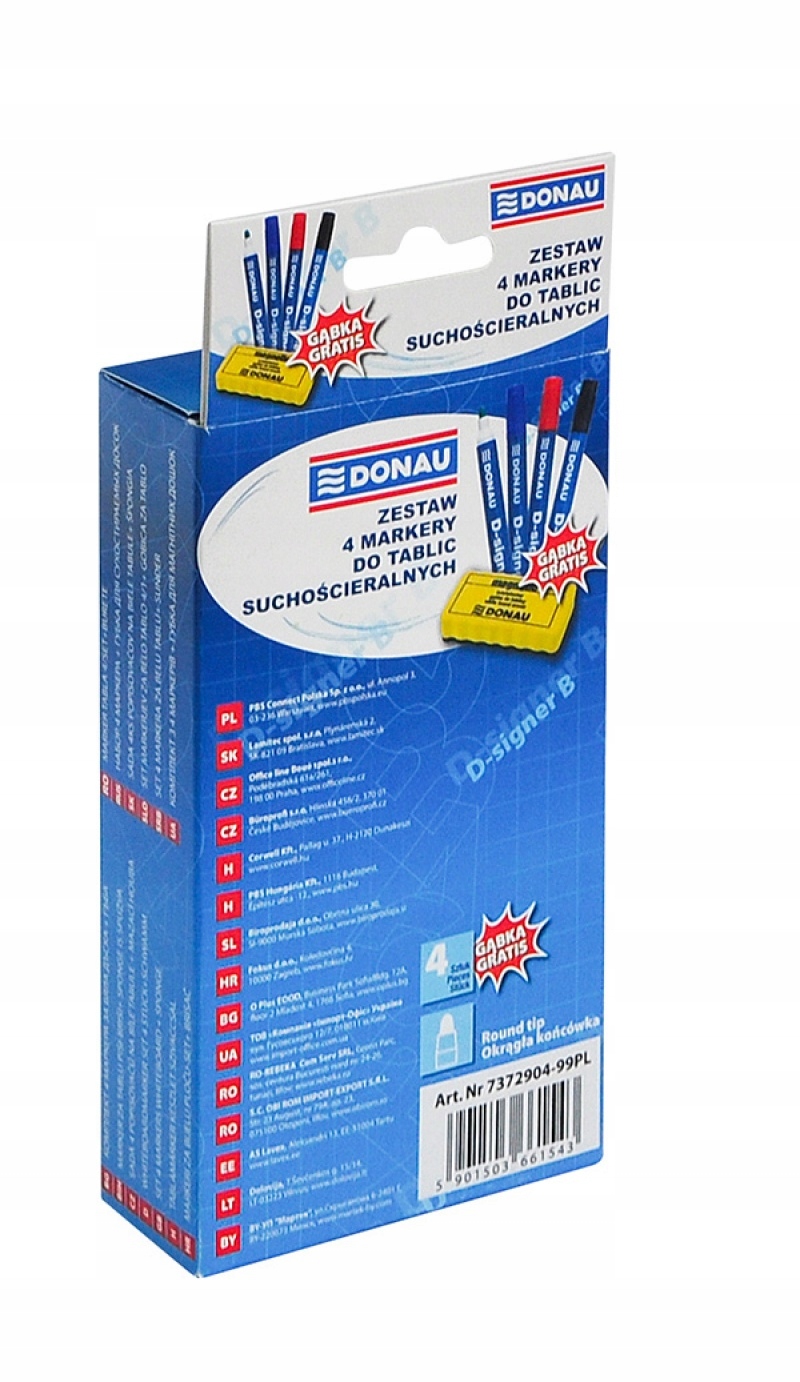 KOMPLET zestaw markery DO TABLIC SUCHOŚCIERALNE 4 kolory +GĄBKA Marka Donau