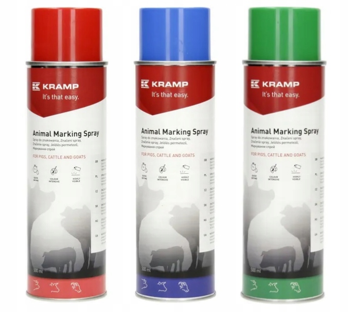 Spray do znakowania zwierząt 500ml Kramp - 3 kolory do wyboru