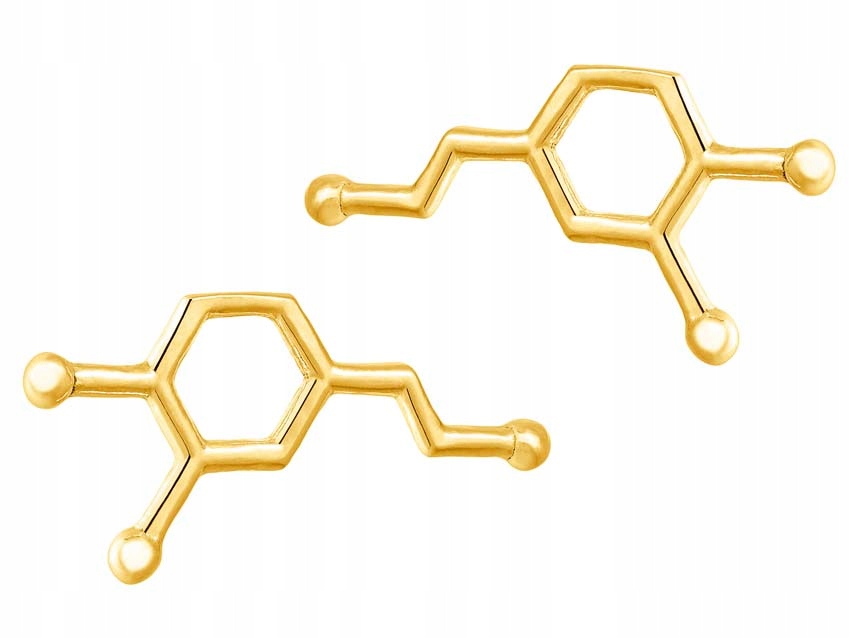 Złote Kolczyki Dopamina Neuroprzekaźnik Srebro 925