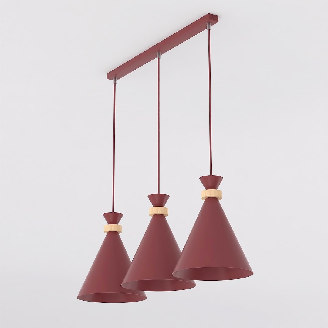 Závesná lampa Zero 3 burgundská kupola, 3xE27, lakovaná oceľ, 140x78 cm
