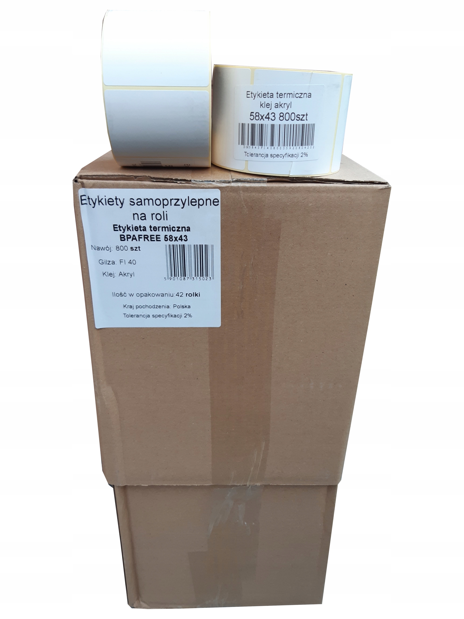 

Etykiety termiczne 58x43 800 sztuk Karton 42 rolki