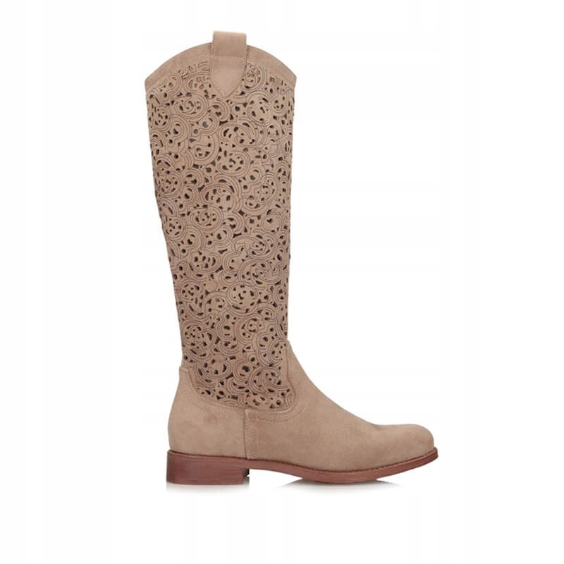 Dámské kozačky S.Barski HY61-8023 Beige béžové s prošíváním na zip