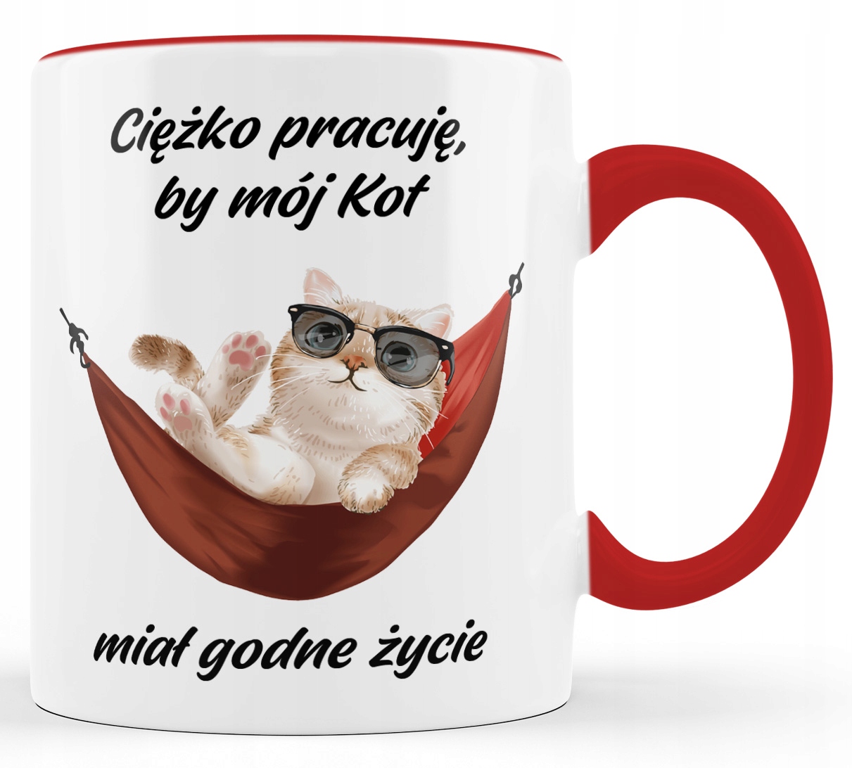 

Kubek z kotem. Ciężko pracuję na życie kota.