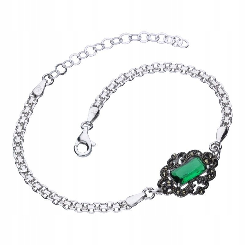 Náramek bismarck stříbro 925 4.94 g emeraldový kámen jako dárek