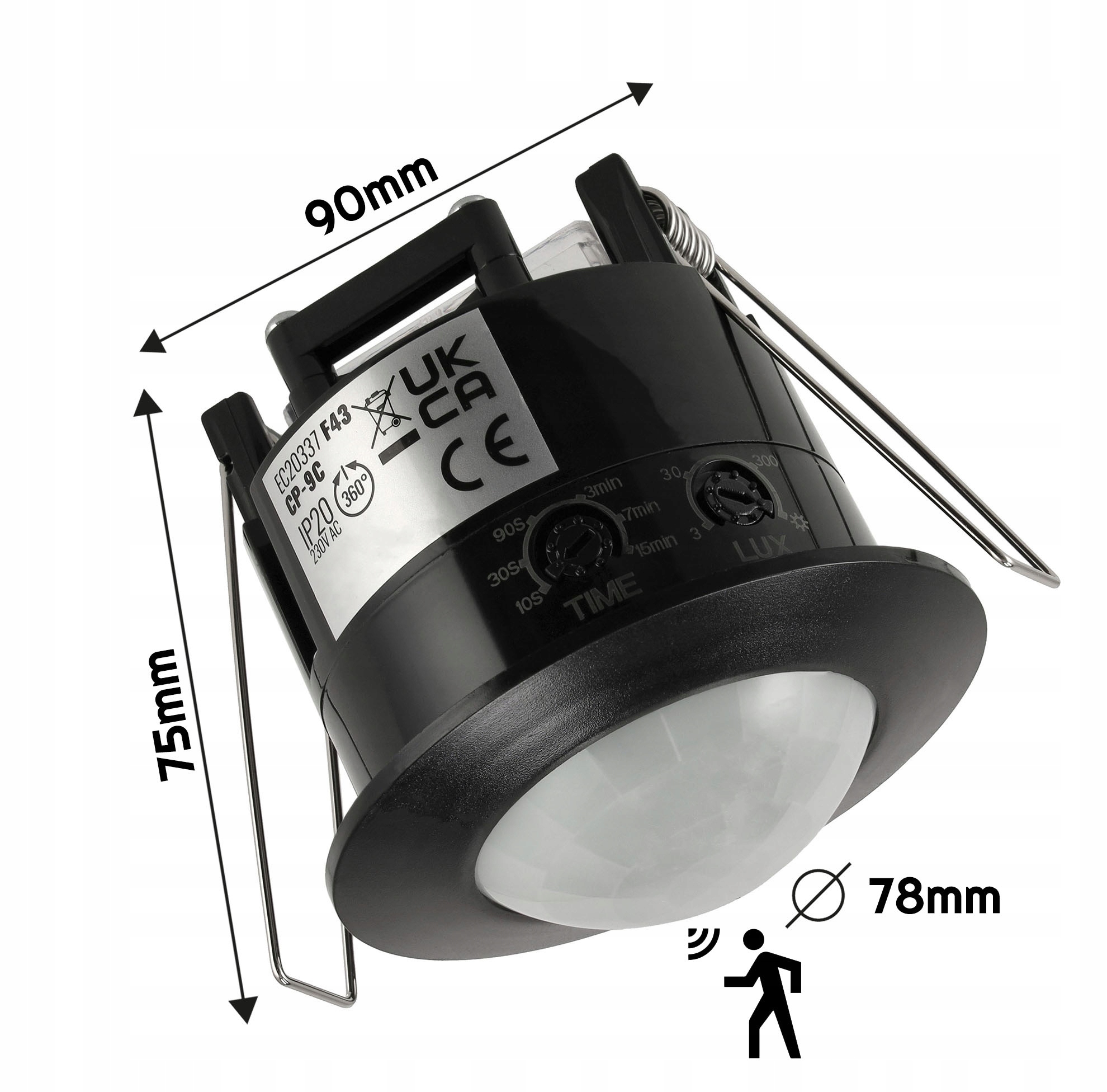Czujnik Ruchu PIR Wpuszczany Na Podczerwień 360° Czarny Regulacja Czujka EAN (GTIN) 5905036203379