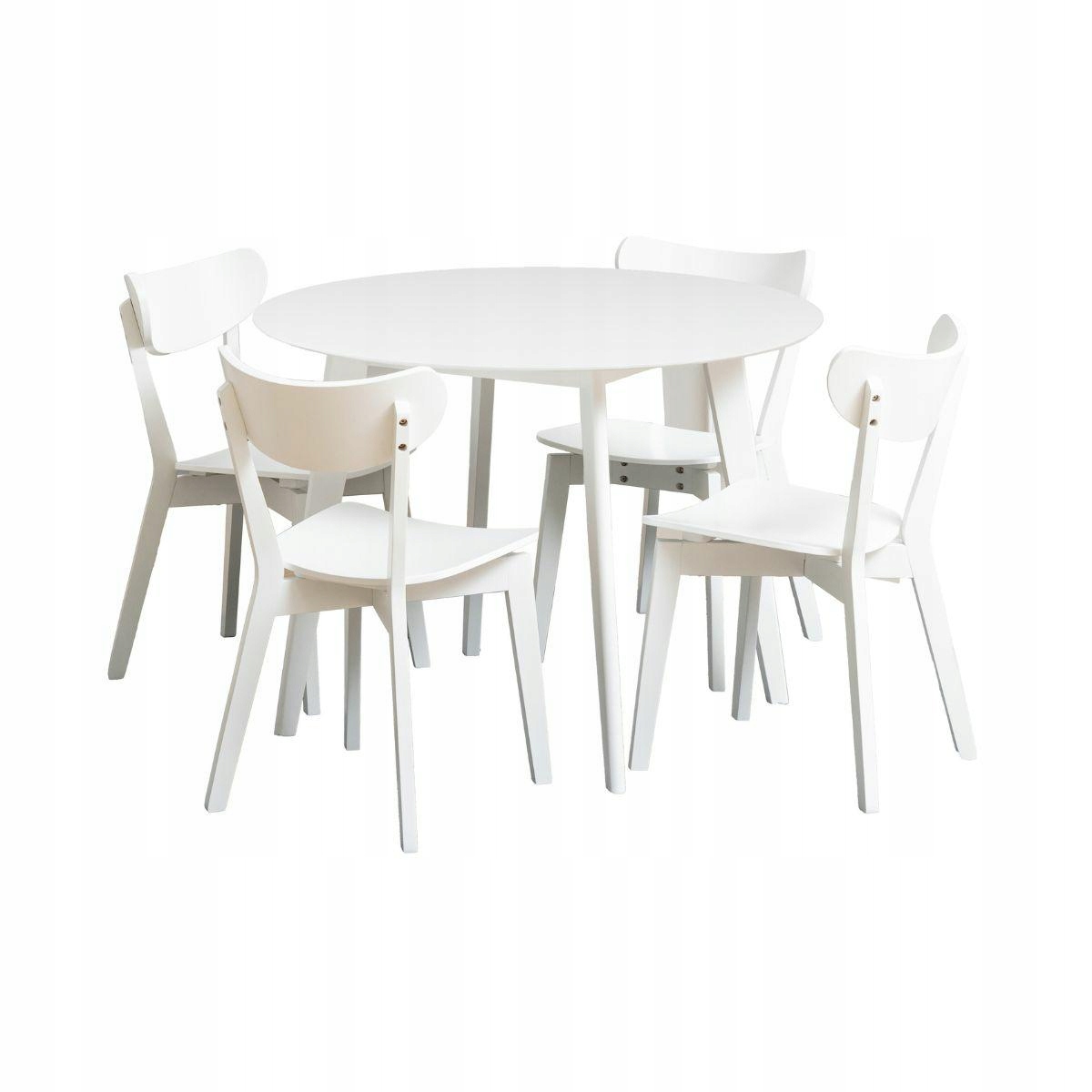 Biely jedálenský set s okrúhlym stolom, 4 stoličky s plstenými podložkami