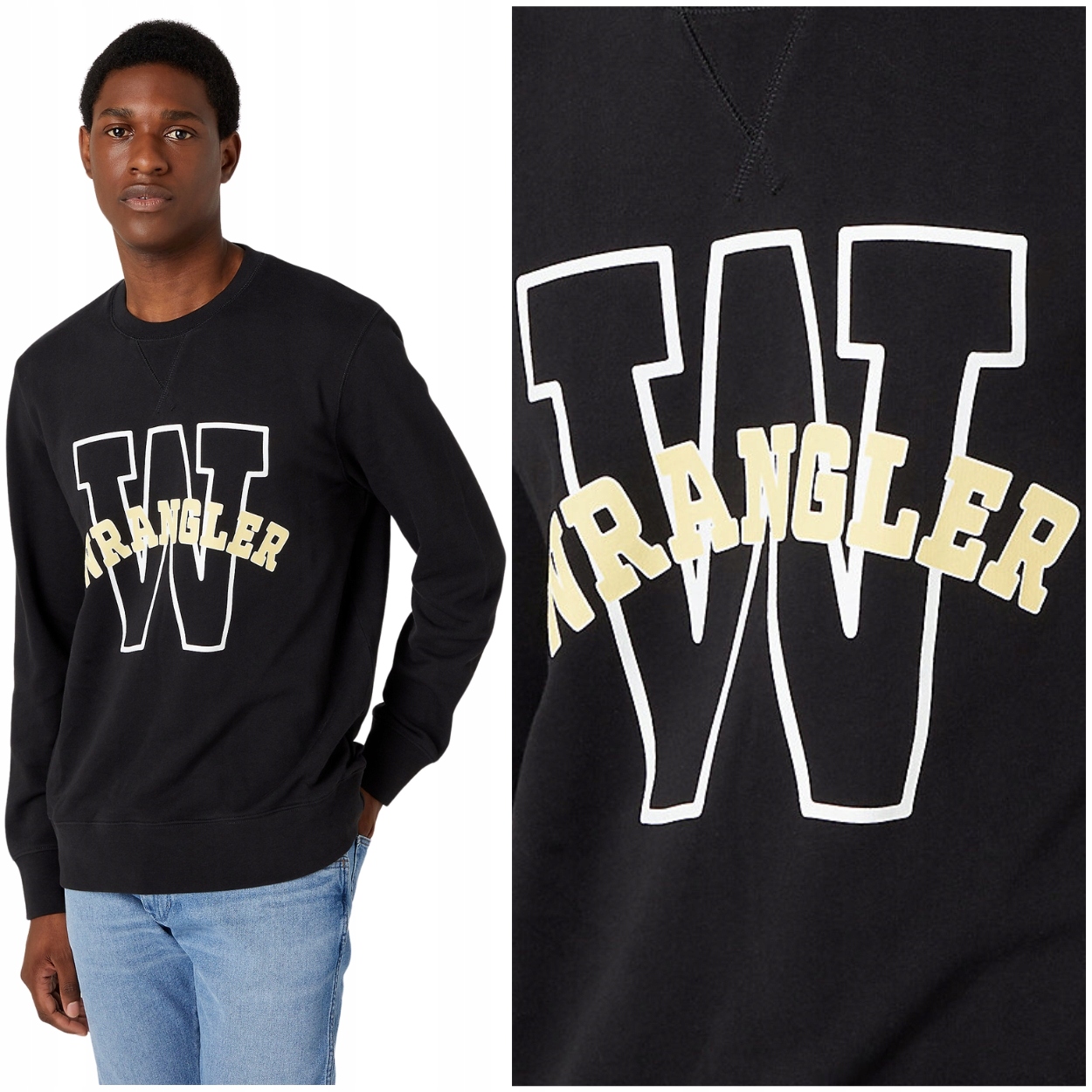 Wrangler Graphic Crewsweat černá bavlněná mikina s potiskem loga Regular XXL