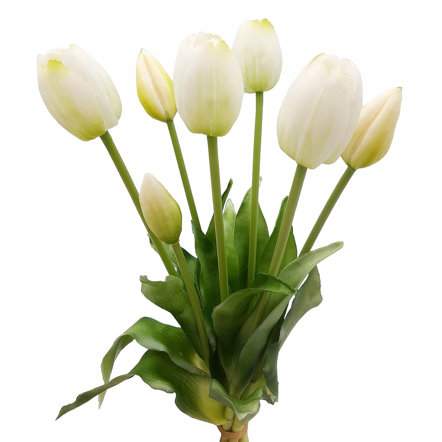 Tulipany Silikonowe Białe Zielone Bukiet Wiązka