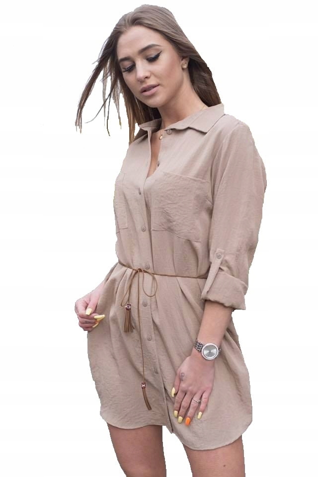 

Długa koszula sukienka beżowa boho Me Gusta 36 S