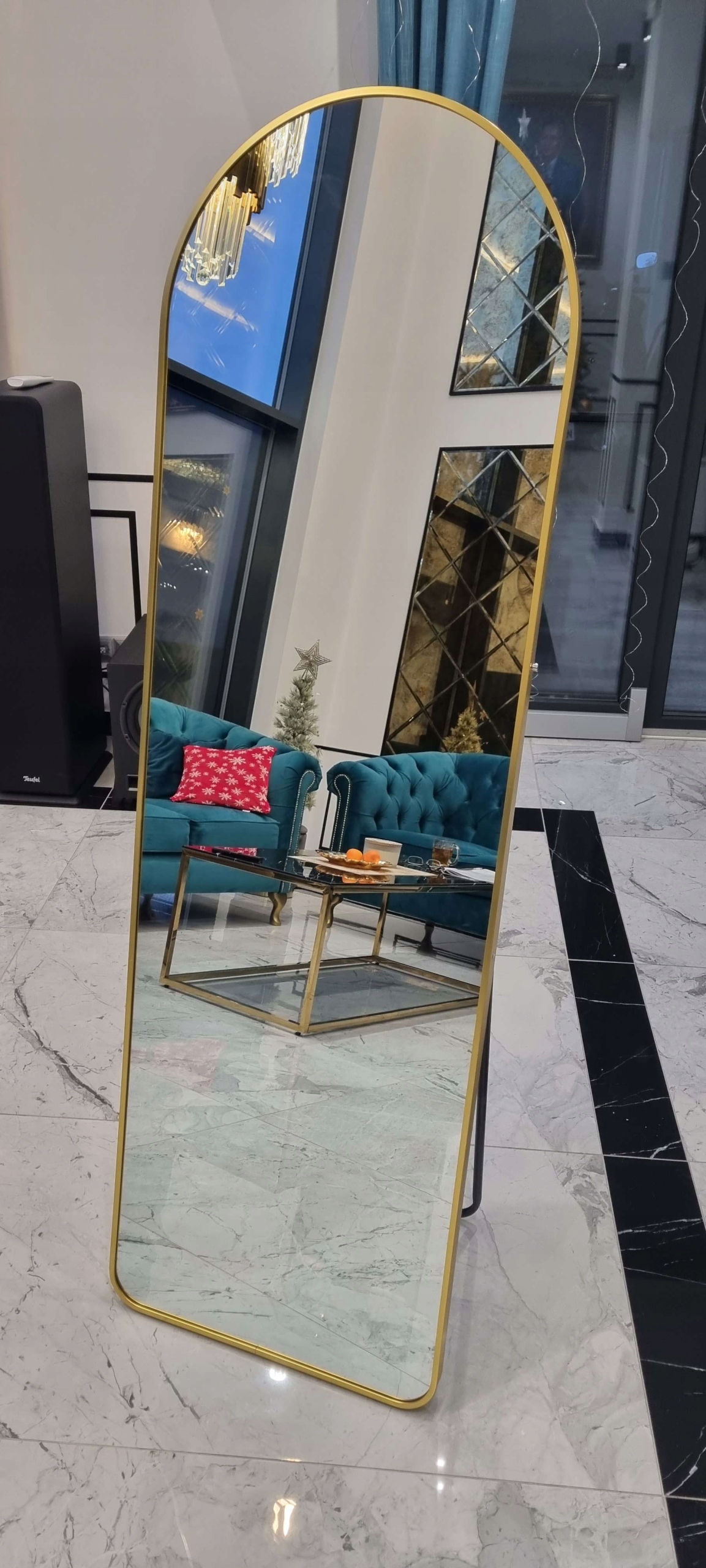 Lustro Stojące Półowalne w Złotej Aluminiowej Ramie 170X50 Stan opakowania oryginalne