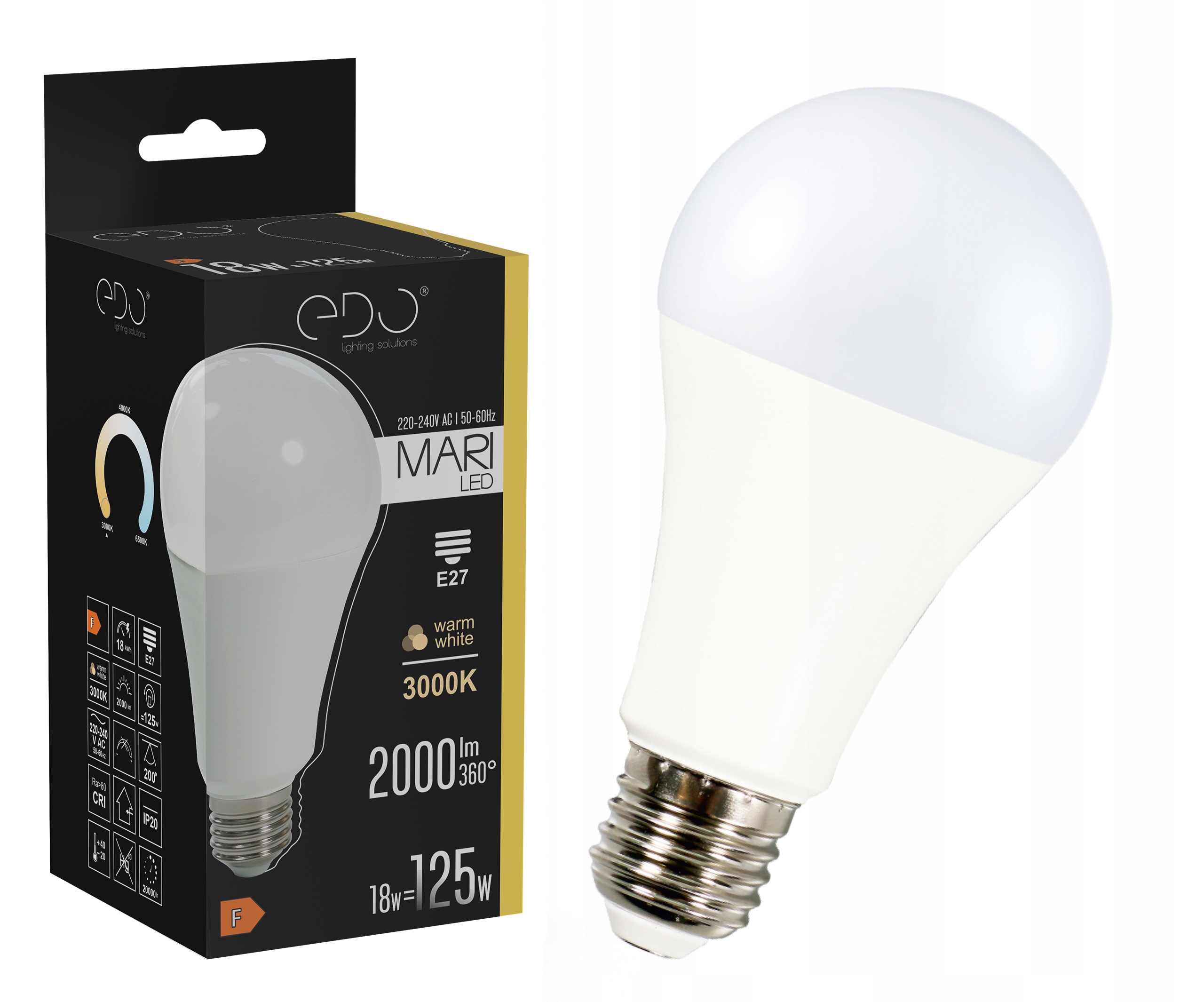Żarówka LED E27 A80 18W 3000K ciepła 2000lm EDO