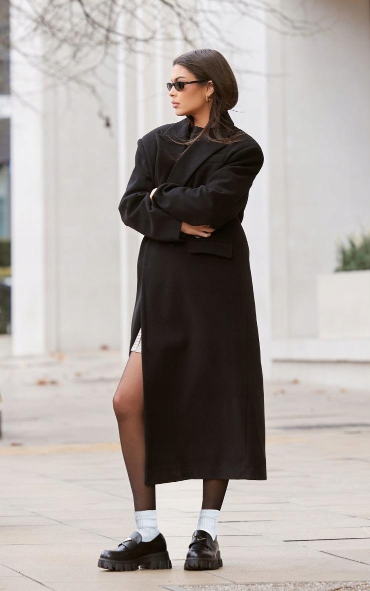 KU647 Prettylittlething Dvouřadý Oversize Kabát (47) S