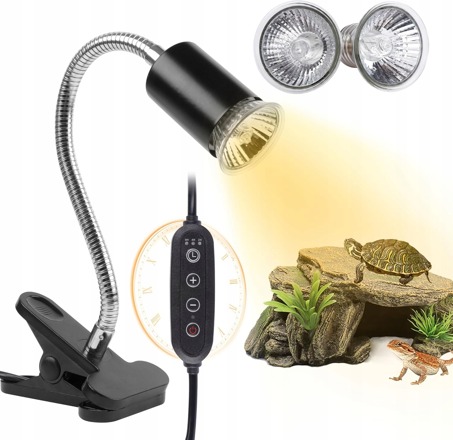 Levně Výhřevná Lampa Pro Plazy,topná Lampa Uva, Uvb E27 Se 2 Žárovkami 25W 50W