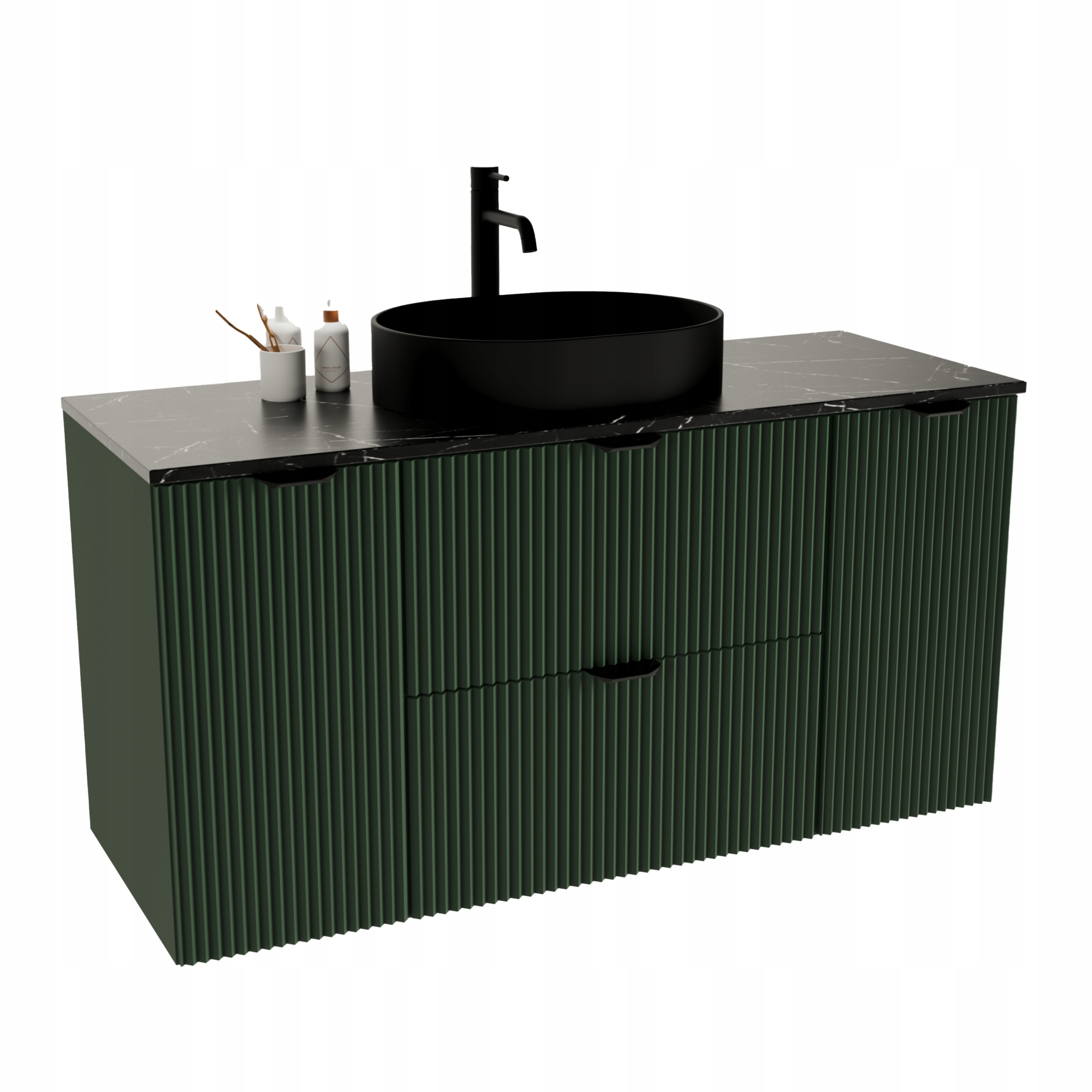 Sada: Skříňka 2 dveře 2 zásuvky 120 cm Šalvěj/Mramor Černá deska Willy