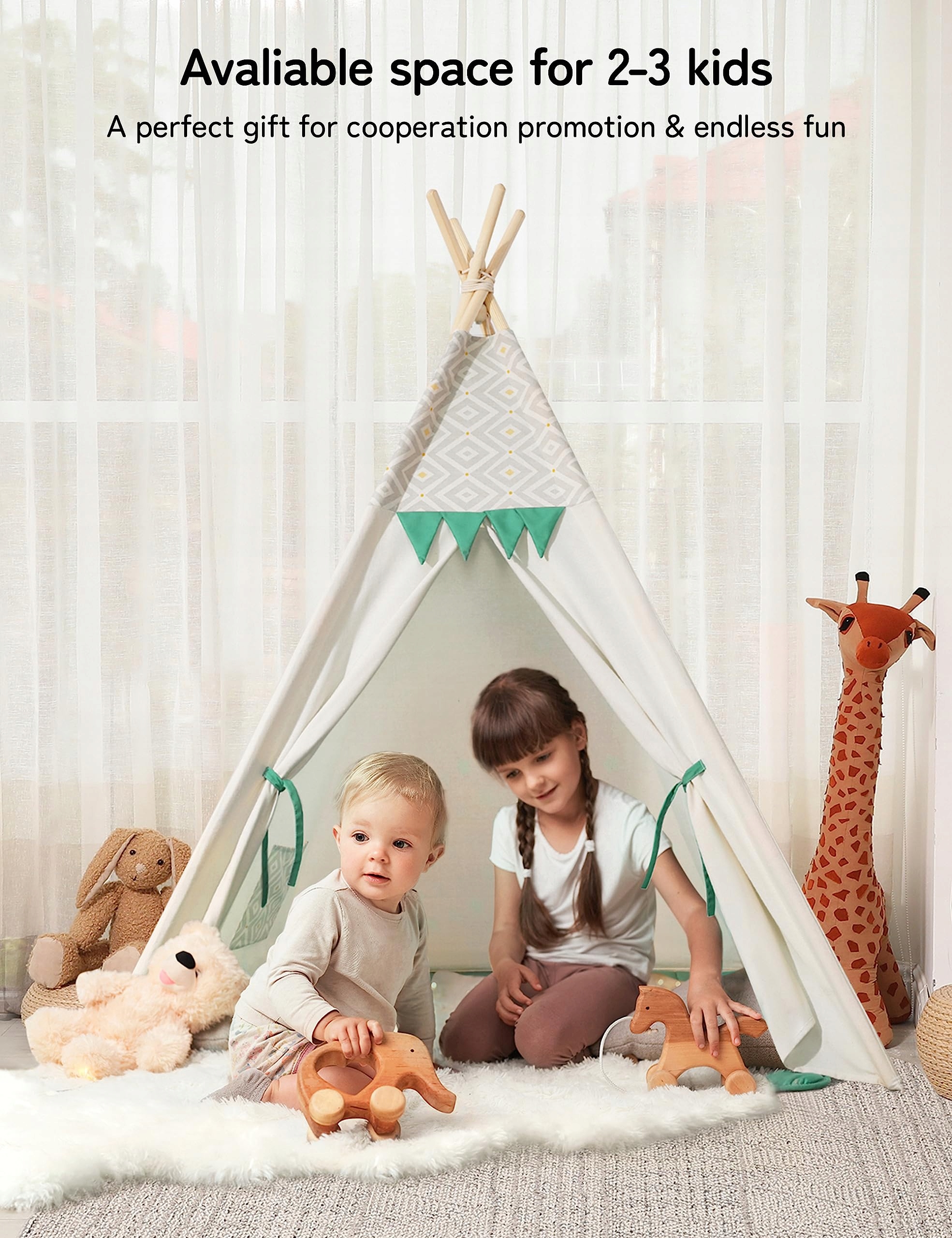 BESREY Namiot Tipi Dla Dzieci Zielony - Pokój Dziecięcy — miniatura 6