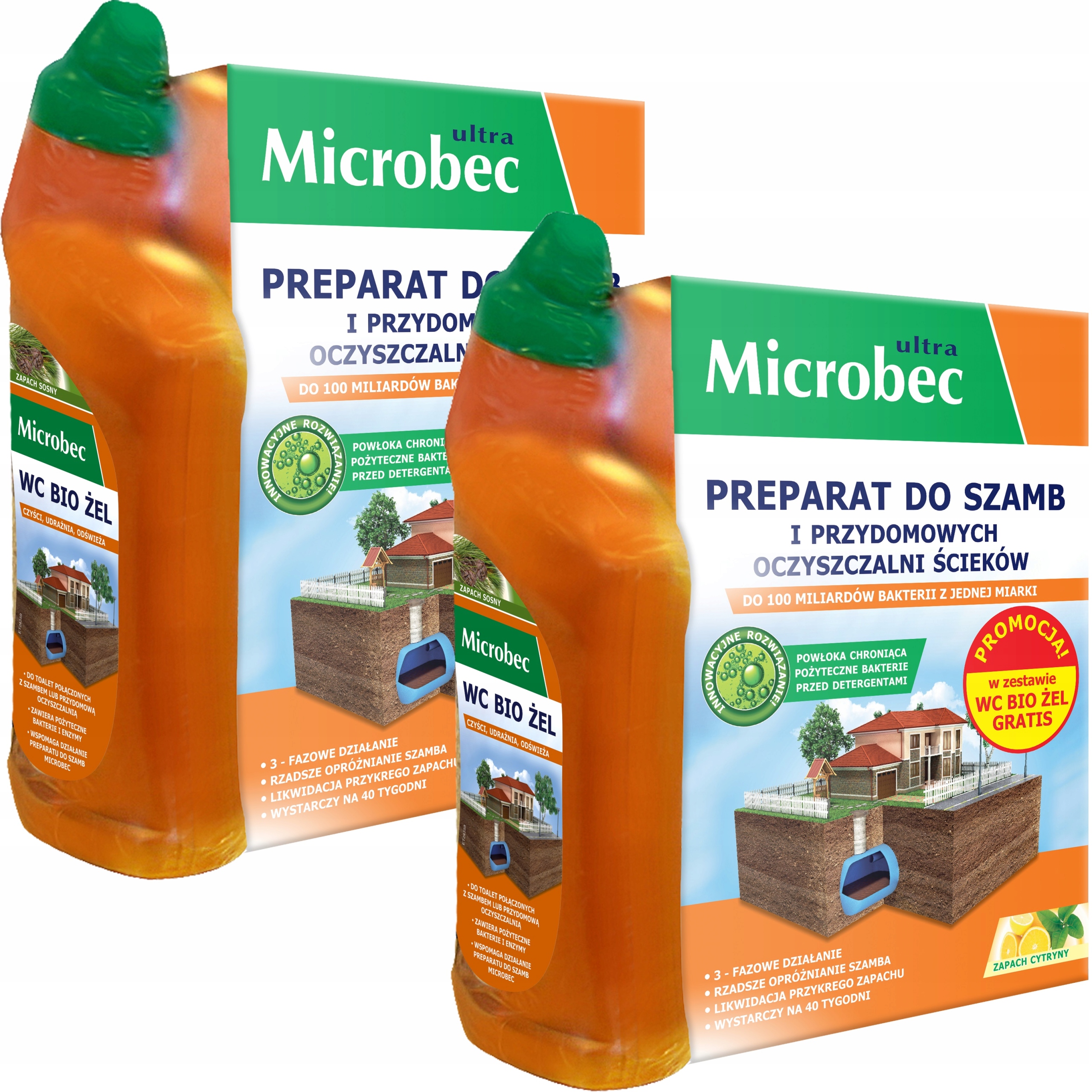 Microbec Ultra Preparat do szamb 1 kg cytryny Żel 500 ml 2 Opak.