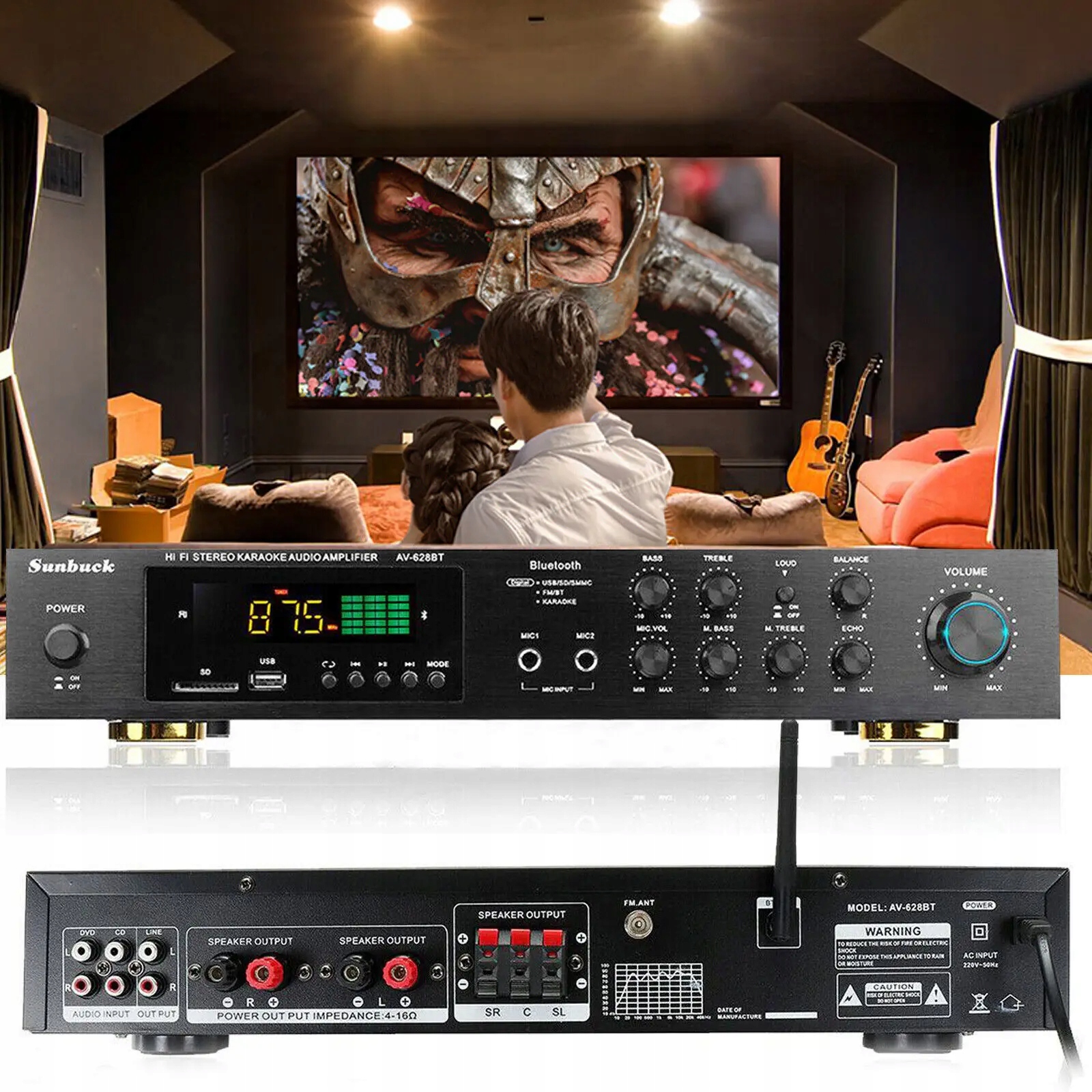 Hi-Fi zesilovač Auna AV-628BT, stereo, 600 W