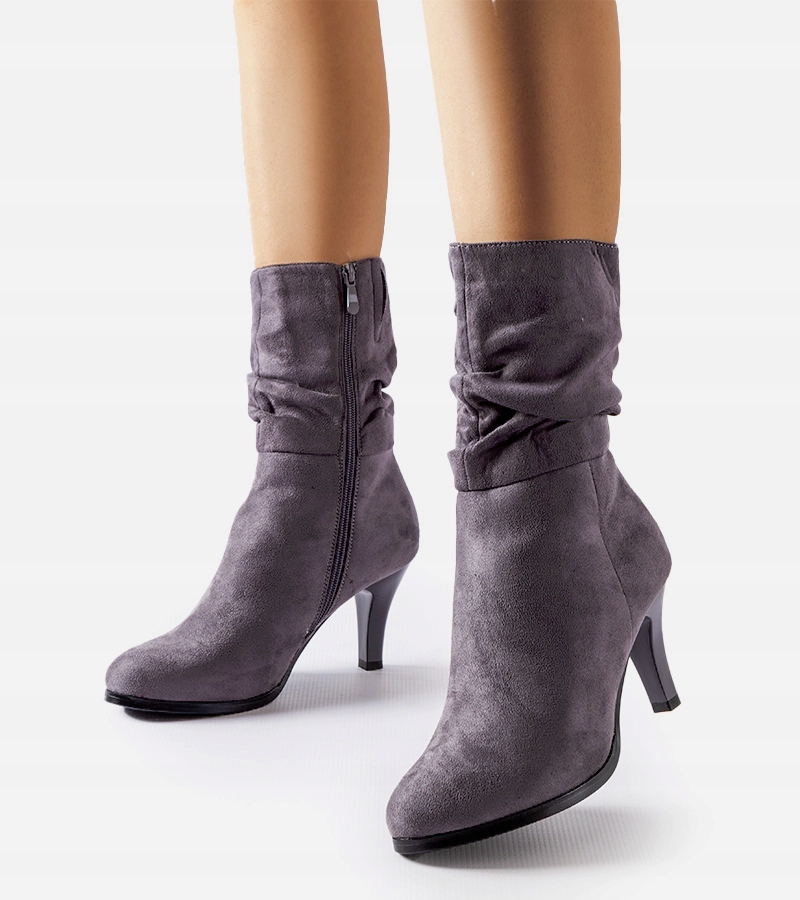 Szare ocieplane botki eko-zamsz szpilka 41