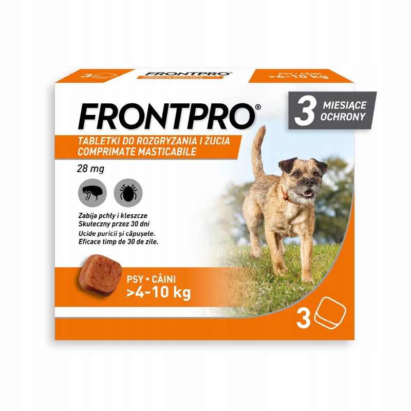 Frontpro Tabletka przeciw pchłom i kleszczom dla psa 4-10 kg 3 szt. 28 mg