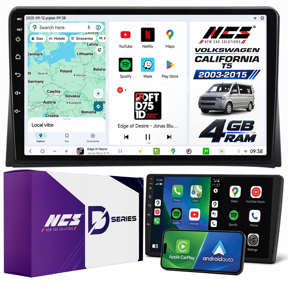Rádio Navigace Ncs D9 Vw California T5 2003-2015 Android 4GB Lte 9″