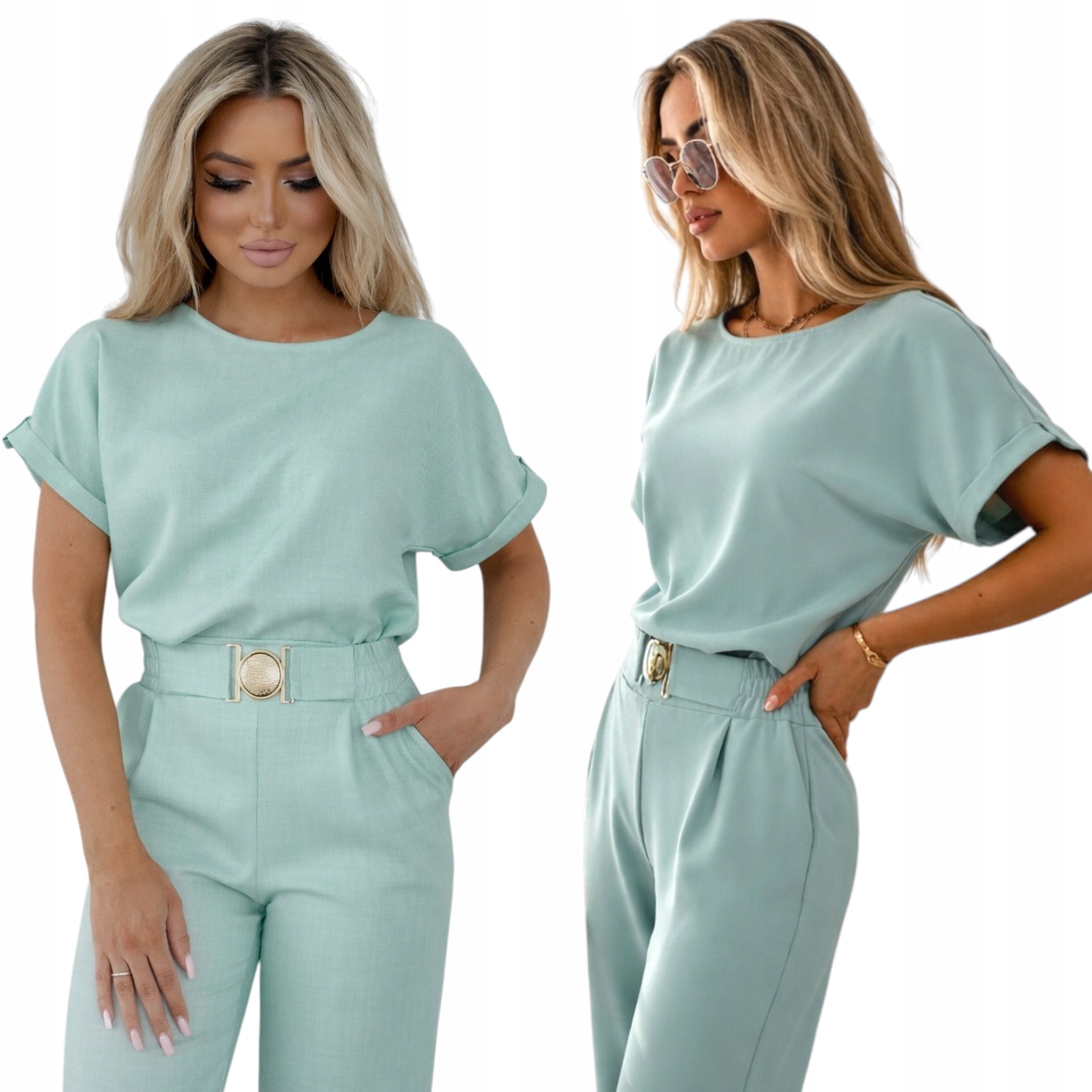 komplet damski Bluzka Spodnie Klamra Polska produkcja Miętowy S