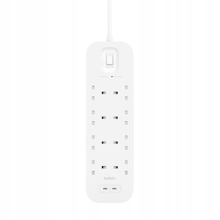 Listwa zasilająca Belkin Power Surge 8-PORT 2xUSB-C 30W 900J 2m White