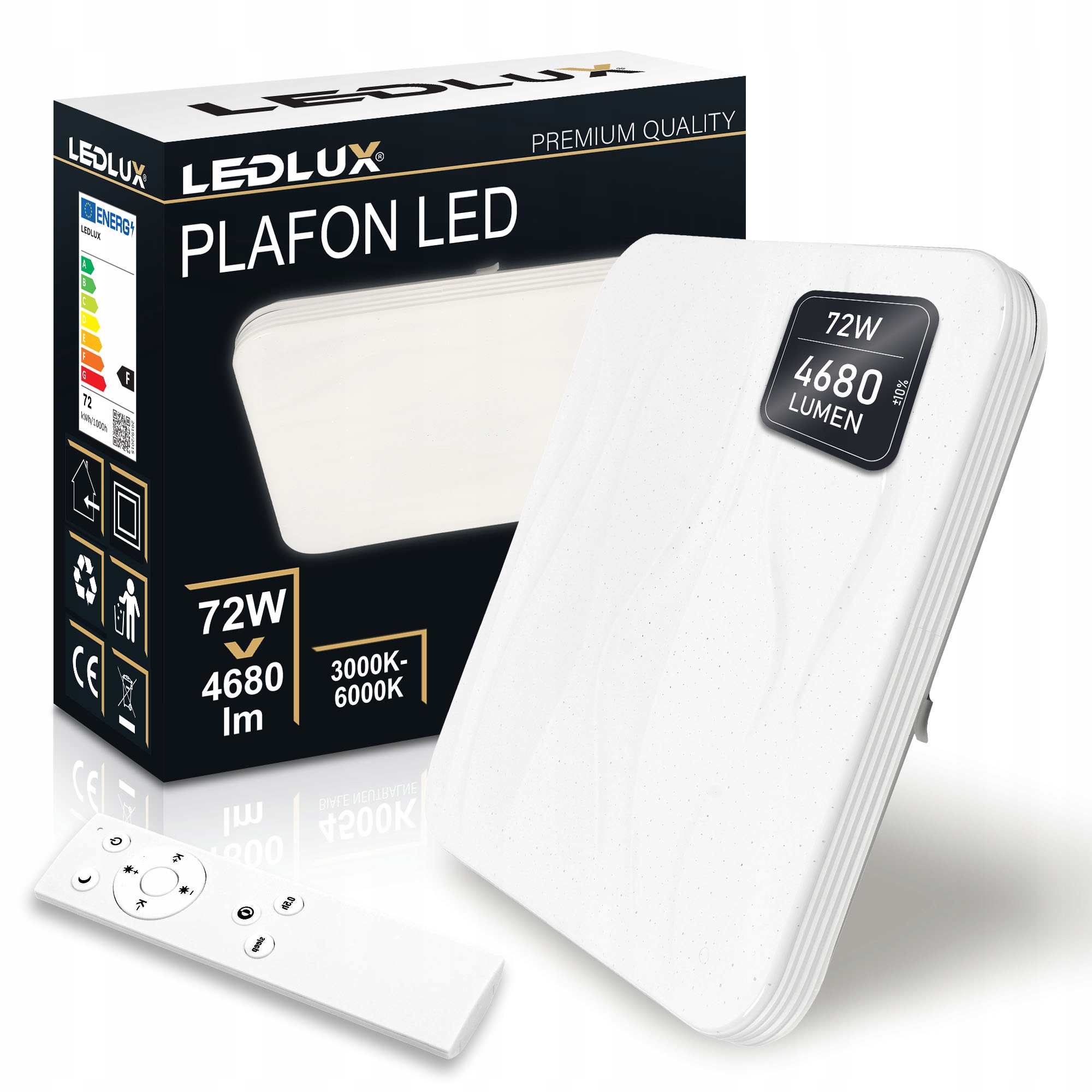 Plafon Led Lampa Sufitowa Natynkowa 72W 4680lm ciepła neutralna Zimna Pilot