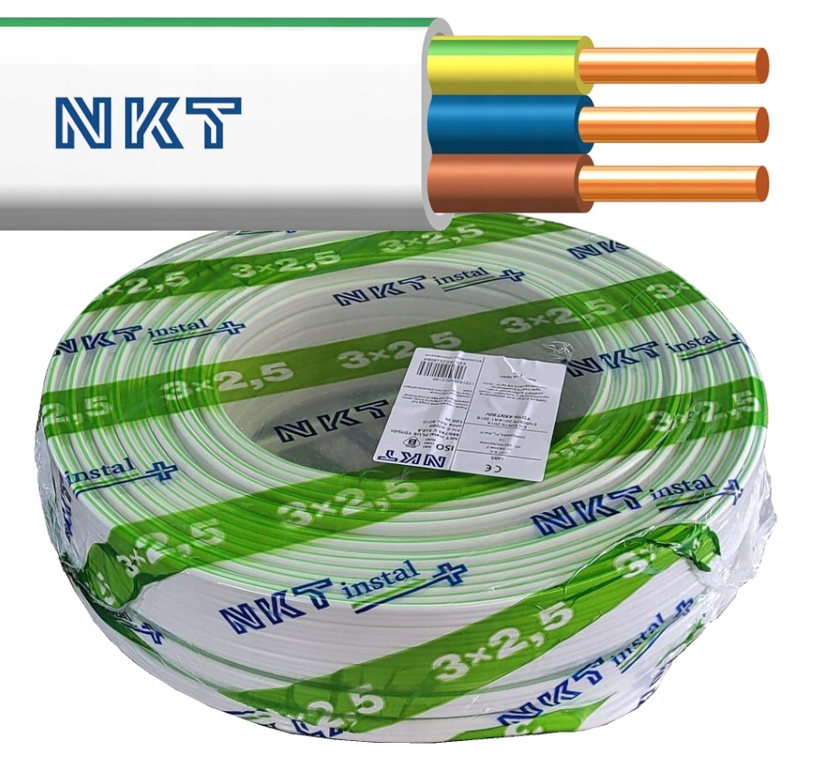  /><h2>☀️Przewody elektroenergetyczne, instalacyjne, wielożyłowe, płaskie z izolacją PVC. Przewody instalacyjne przeznaczone do układania na stałe wewnątrz pomieszczeń pod, w oraz na tynku.</h2><p><b>Dane techniczne</b></p><p>✅Klasa żyły:&nbsp;<b>Klasa 1 =&nbsp;jednodrutowy</b></p><p>✅Izolacja żyły: <b>PVC</b></p><p>✅Materiał powłoki zewnętrznej: <b>PVC</b></p><p>✅Identyfikacja żył: <b>Kolor</b></p><p>✅Kolor izolacji: <b>Biały</b></p><p>✅Żyła ochronna: <b>tak</b></p><p>✅Liczba żył: <b>3</b></p><p>✅Napięcie znamionowe U0: <b>450 V</b></p><p>✅Napięcie znamionowe U: <b>750 V</b></p><p>✅Znamionowy przekrój żyły [mm2]:&nbsp;<b>2.5000</b></p><p>✅Dopuszczalna temperatura kabla dla połączeń ruchomych od - do:&nbsp; <b>-40°C do 70°C</b></p><img src=