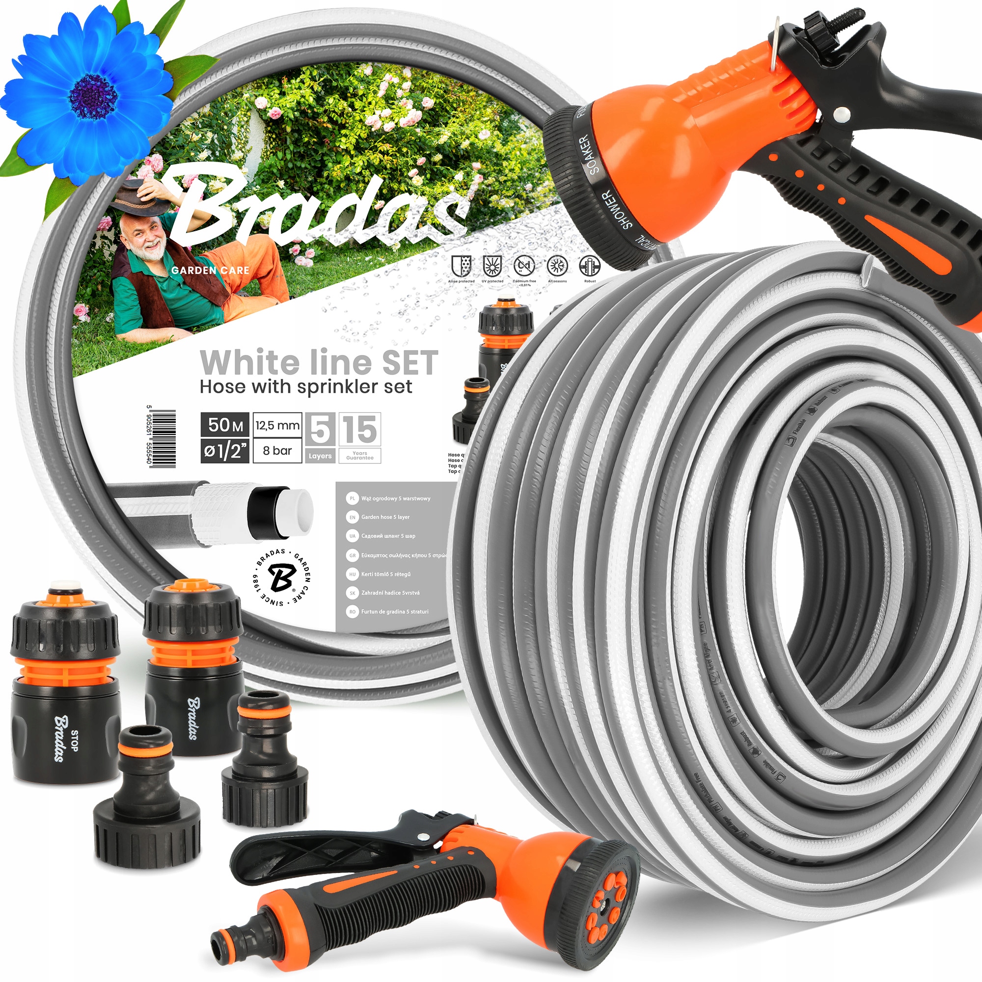 Záhradná Hadica 1/2 Vody Zvinovací zavlažovací systém 50 m Šlauf 5-VRSTVOVÝ Zbroj Yo-p