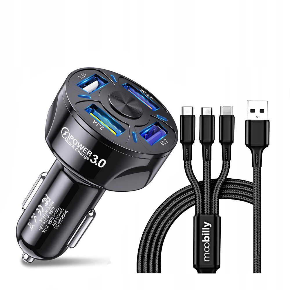 

7w1 Szybka Ładowarka Samochodowa Qc 3.0 7A Kabel