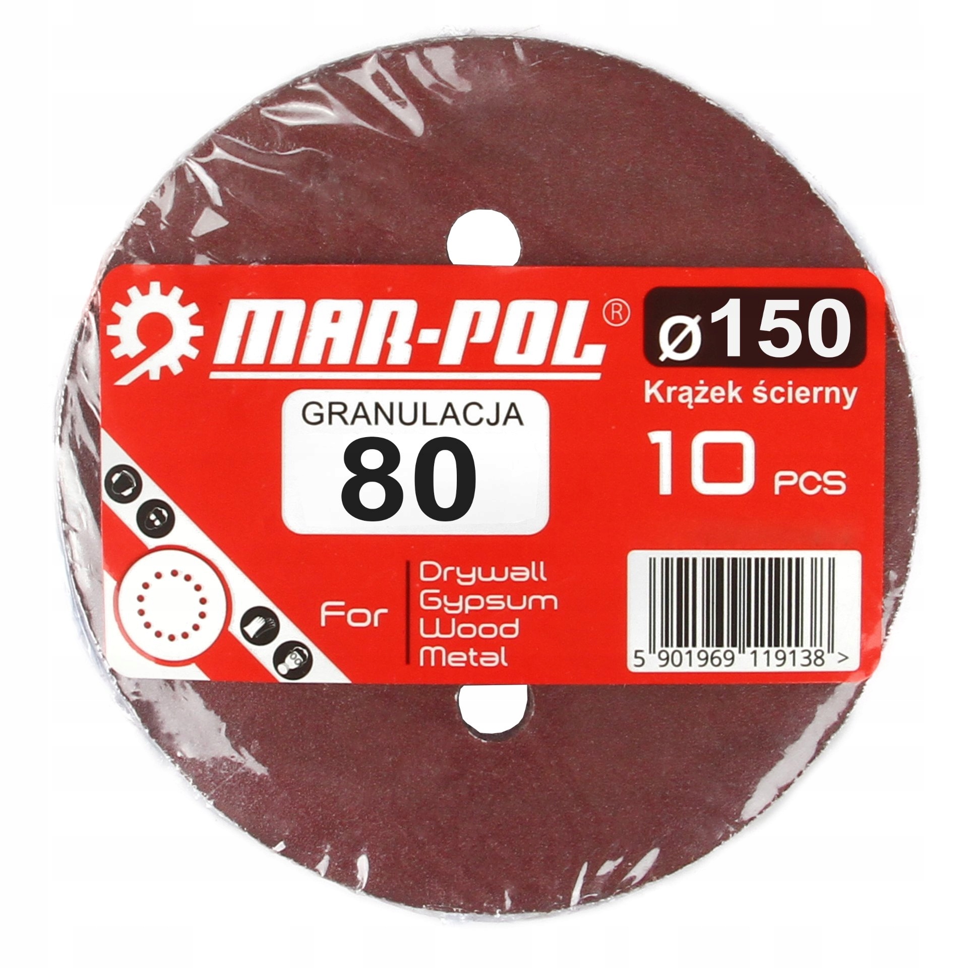 

Krążek Szlifierki 150mm Papier Ścierny Gr80 10szt