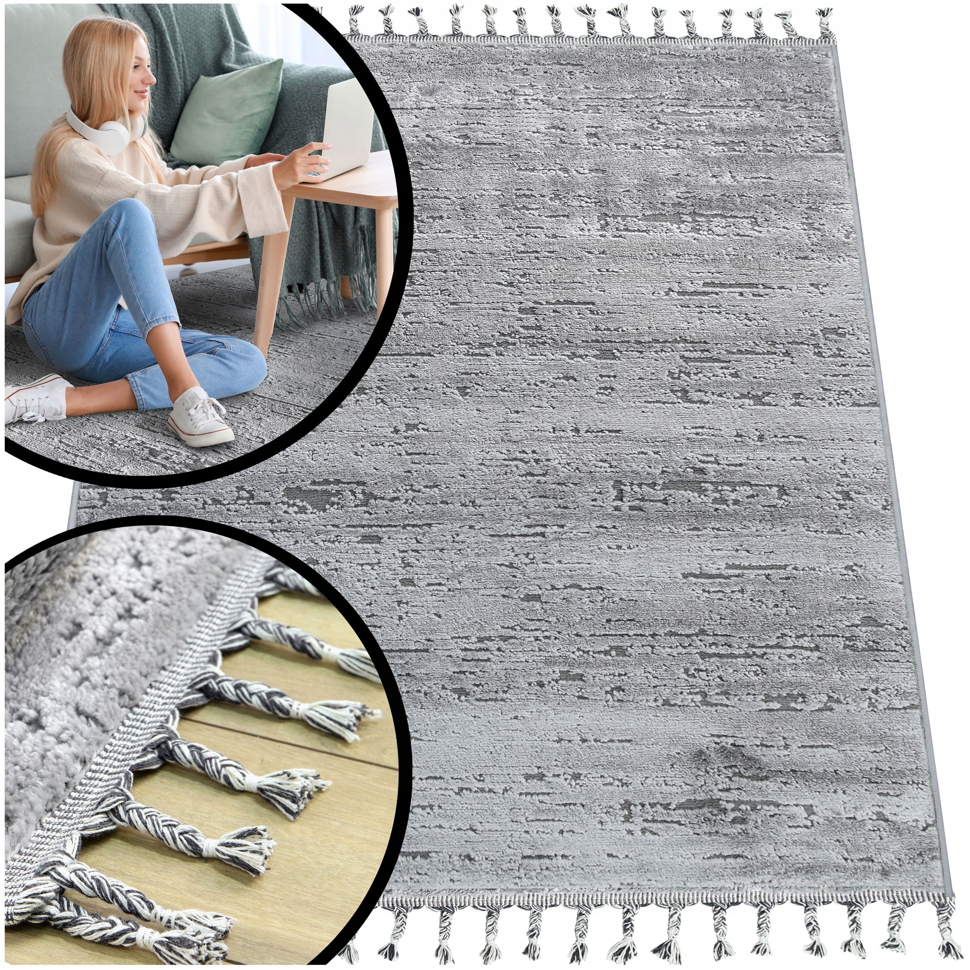 Šedý Koberec Do Obývacího Pokoje S Třásněmi Do Ložnice Shaggy Siena 160x230