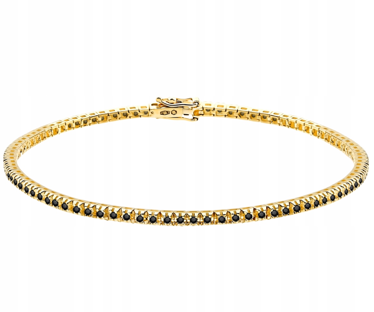 Žluté zlato Náramek 14K 19 cm s černými brilianty 0,50 ct Gravírování