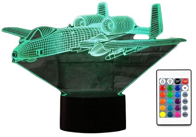 

Lampa 3D Led Samolot A10 Warthdog Myśliwiec Pilot