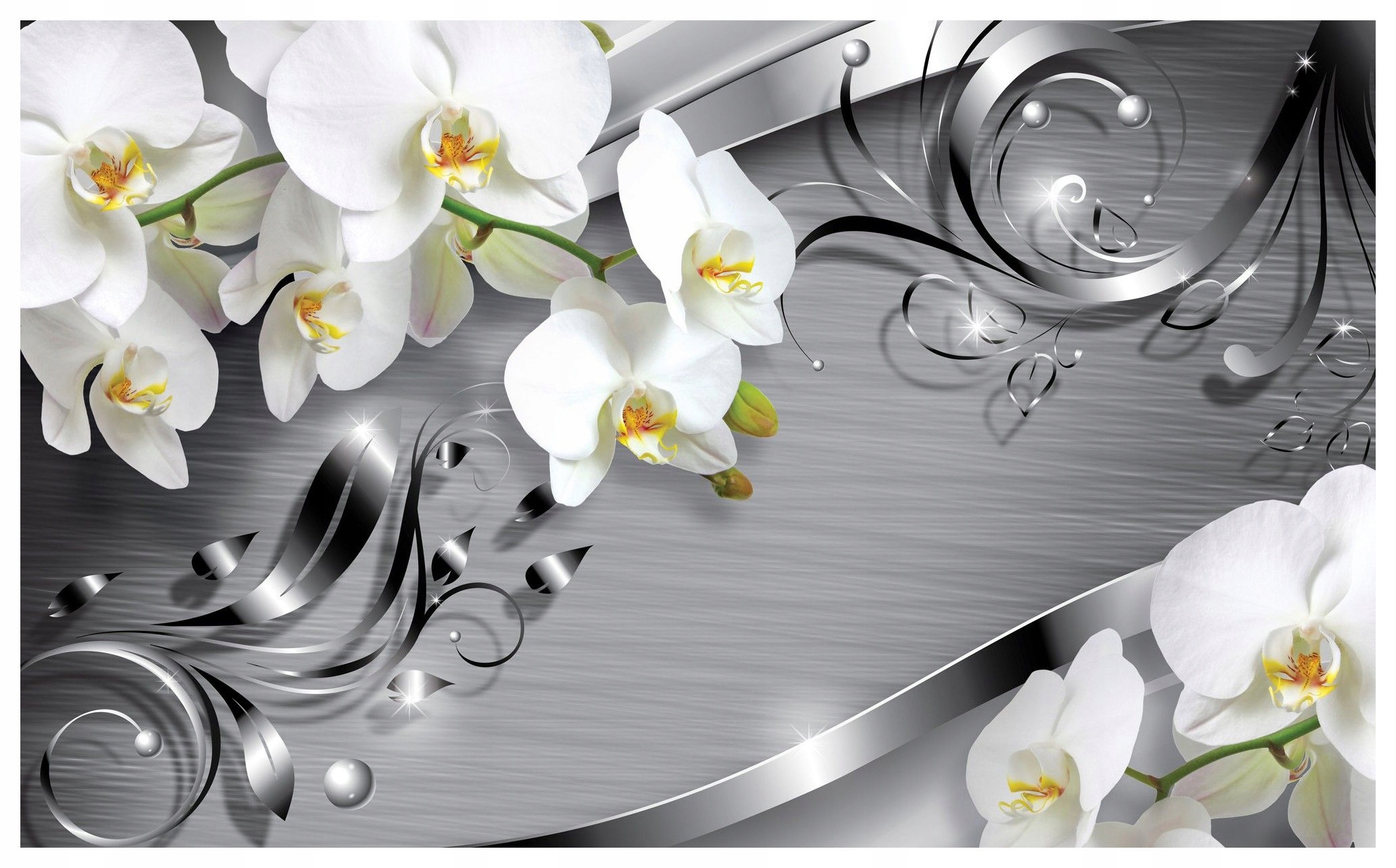 Fototapeta Biele orchidey Strieborné vinylové 208x146 Luxusný dizajn lepidlo