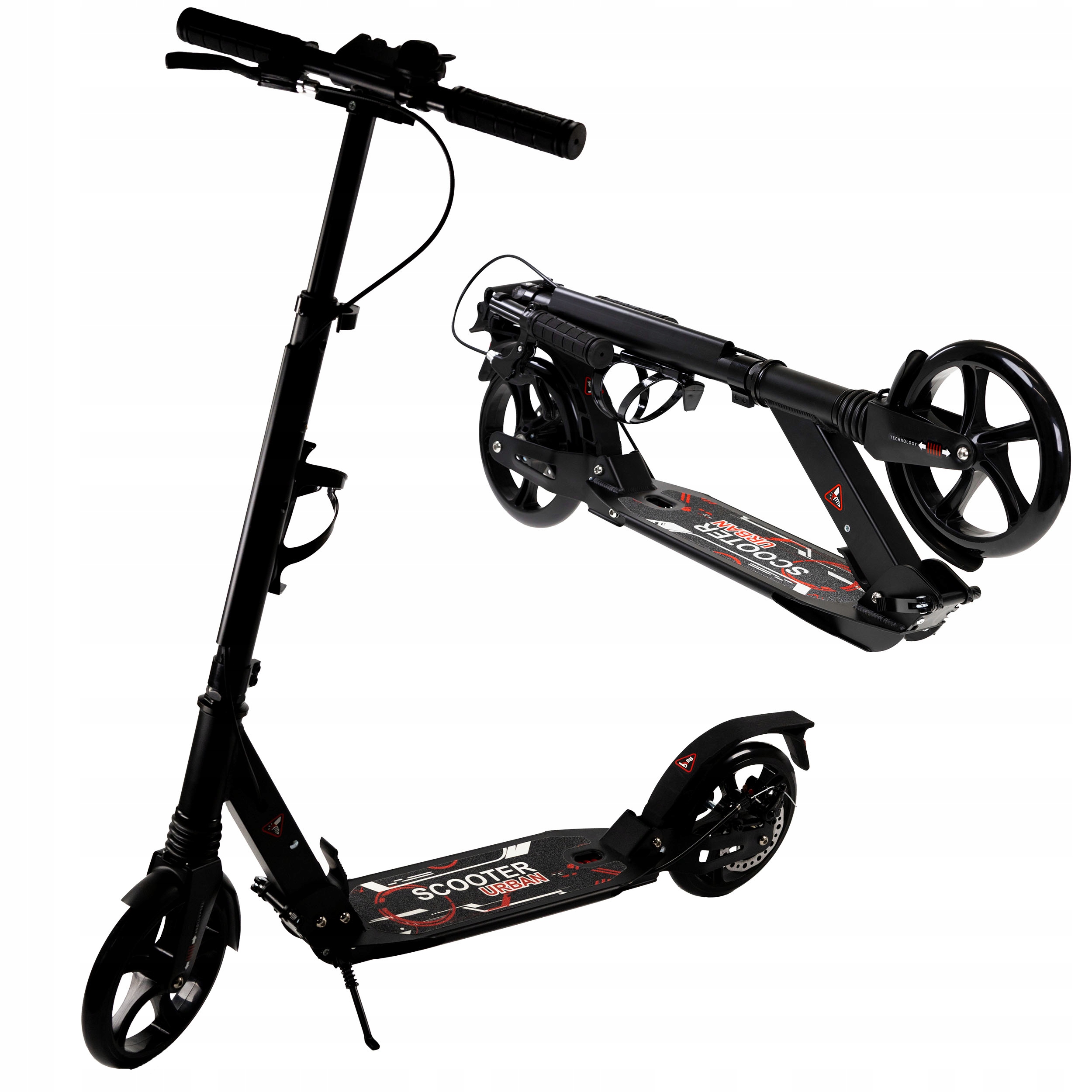 Městská Koloběžka velká skládací Tlumič Brzdy 100kg černá silná