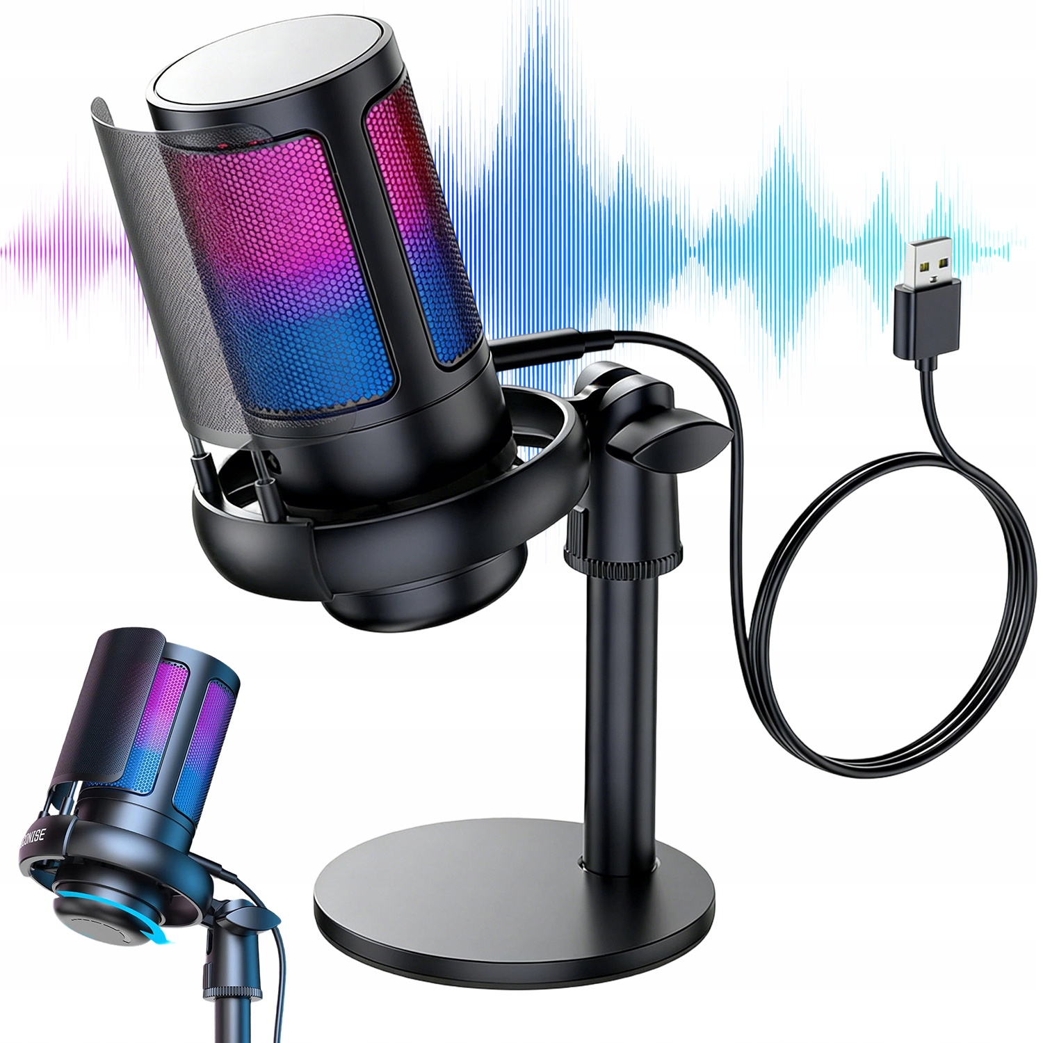 Rgb Kardioidní Herní Mikrofon S Konektorem 3.5 MM A Ocelovou Základnou