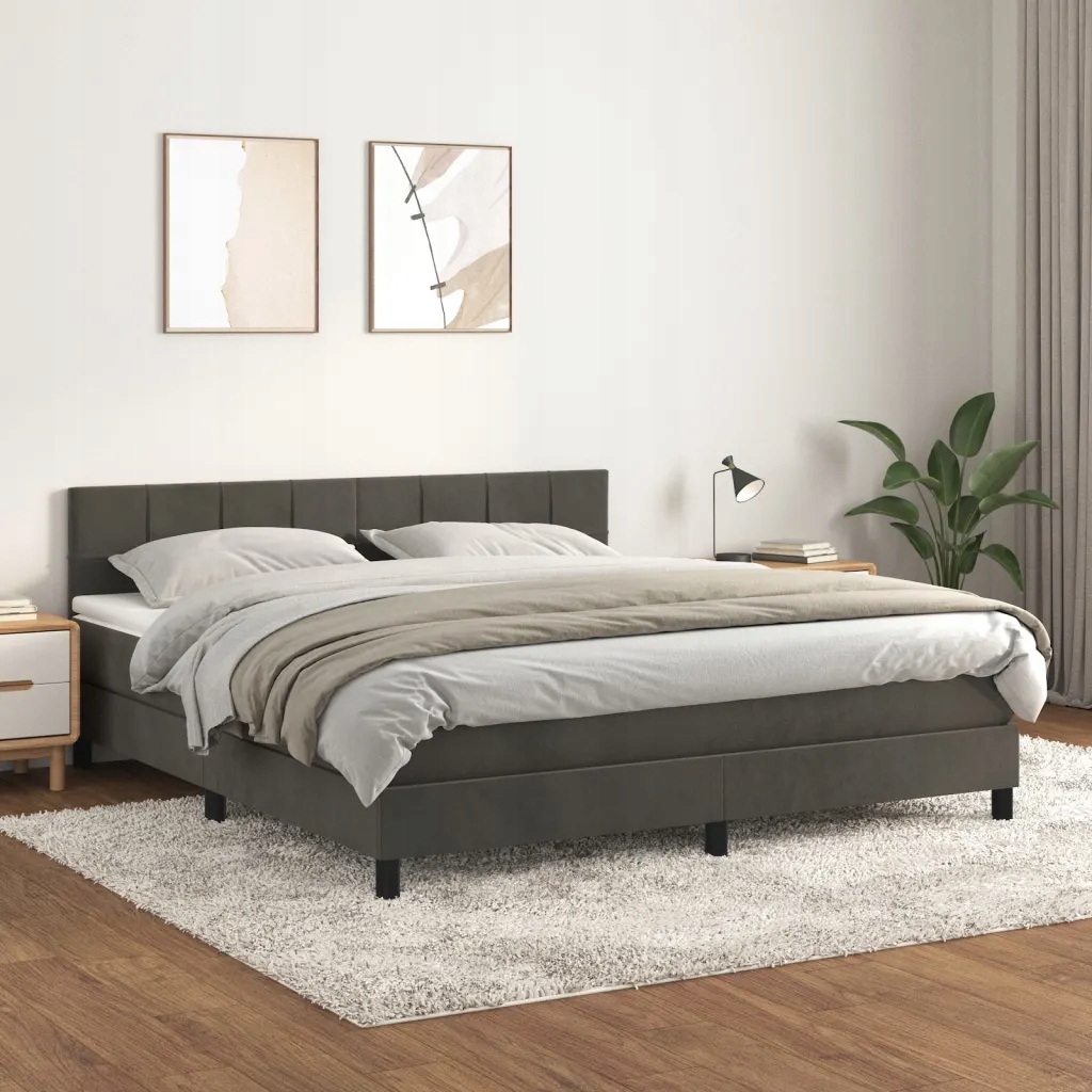 Box spring postel s matrací tmavě šedá 160x200 cm samet Šedá 3141312