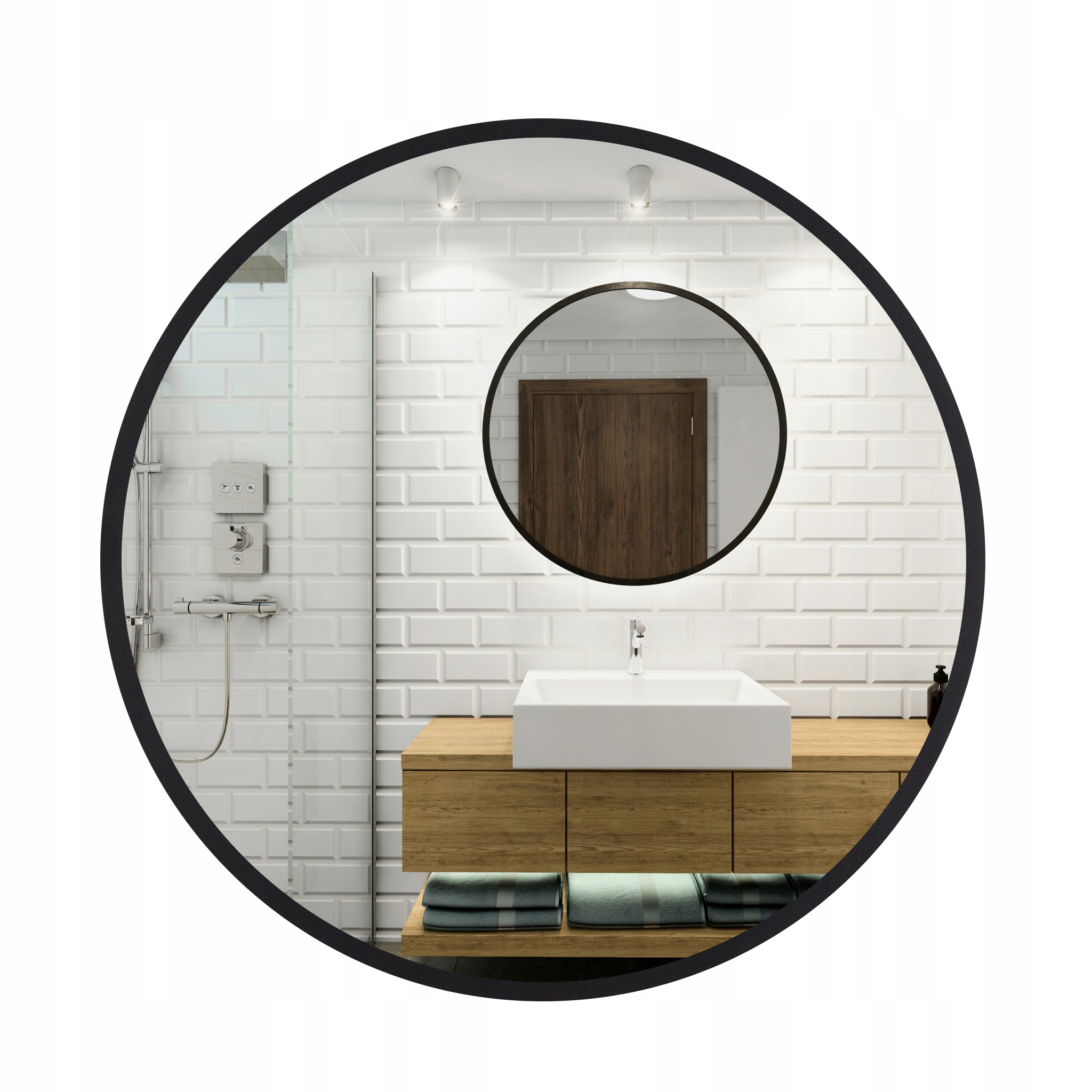

Duże okrągłe lustro Loft czarna rama Premium 80