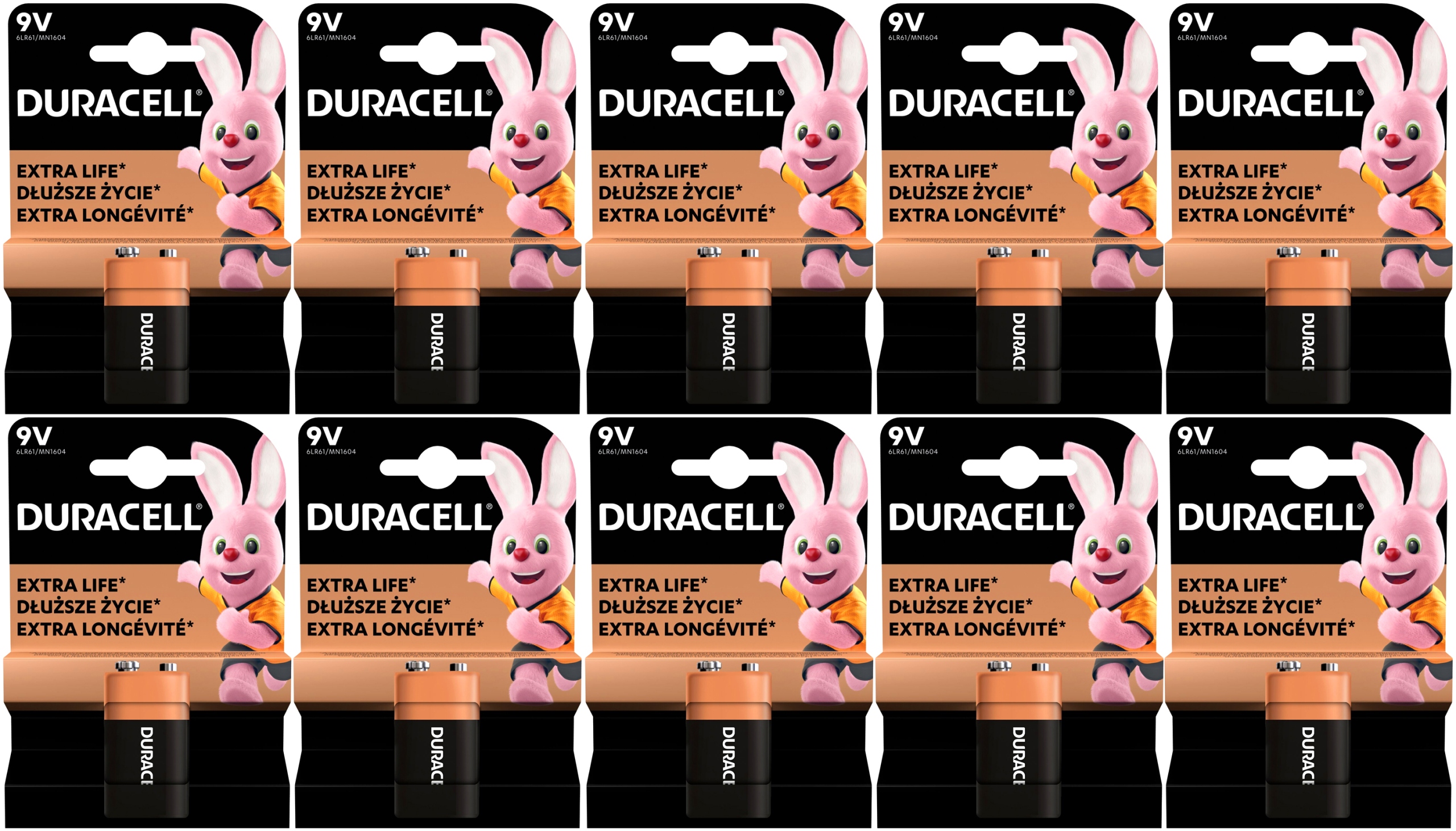 10x Výkonná Alkalická Baterie 9V 6F22 6LR61 Originální Duracell
