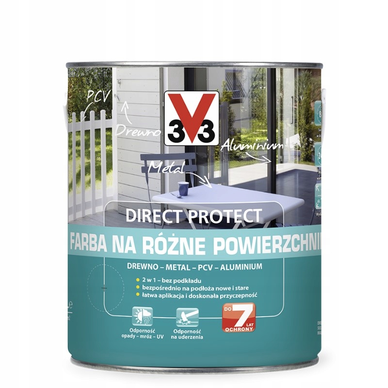 V33 Farba Na Różne Powierzchnie Direct Protect 2,5L Biały Satyna