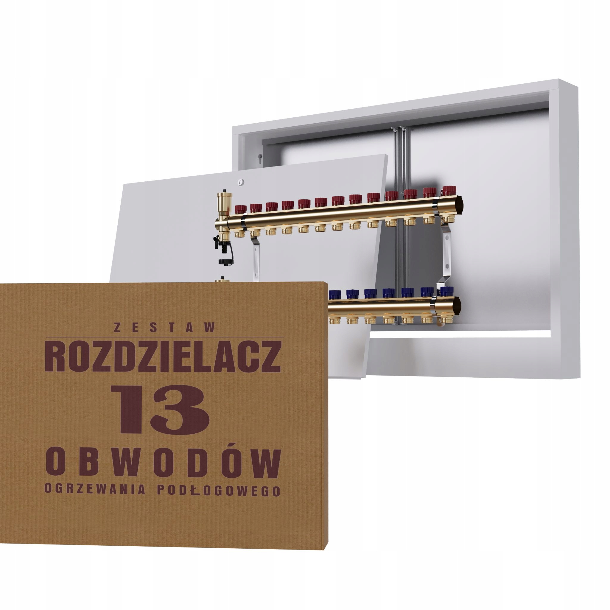 Manuální rozdělovač 13 okruhů pro radiátory nástěnná skříňka