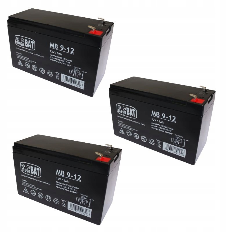 3x Akumulátor Agm 12V 9Ah Megabat (rozměr 7Ah 7,2Ah) auta Ups kolo