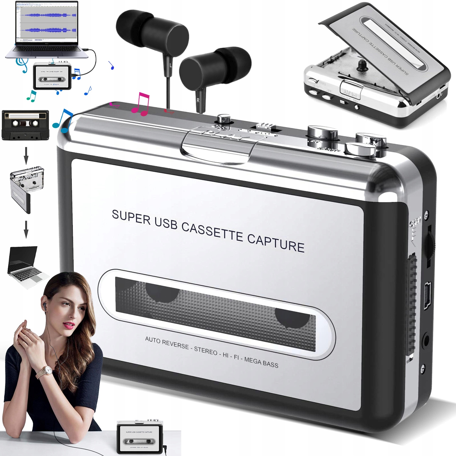 КАССЕТНЫЙ ПЛЕЕР WALKMAN ПОРТАТИВНЫЙ КОНВЕРТЕР TON009 AM FM
