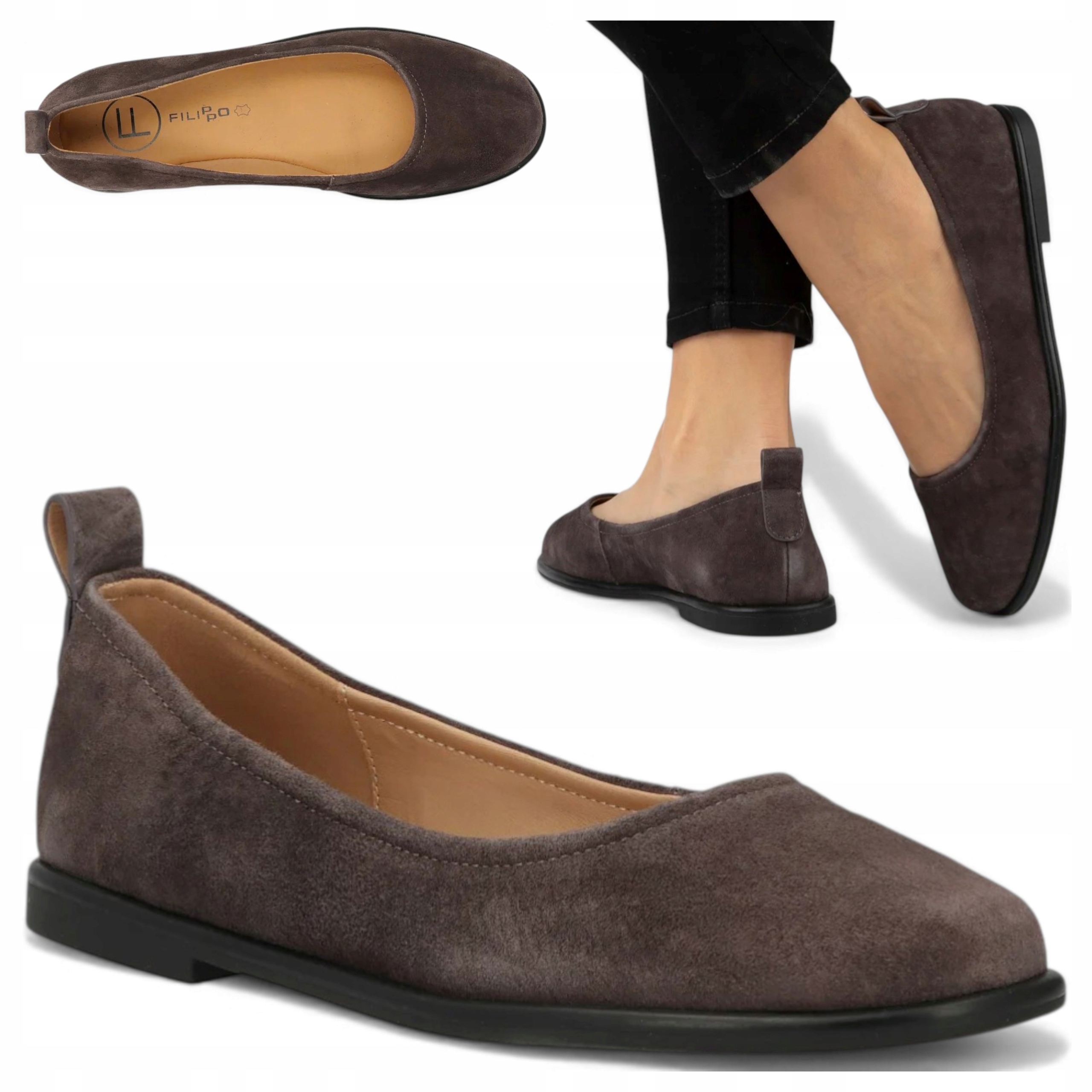 38 Filippo Dámské baleríny z přírodní kůže Letní polobotky Lehké nazouvací