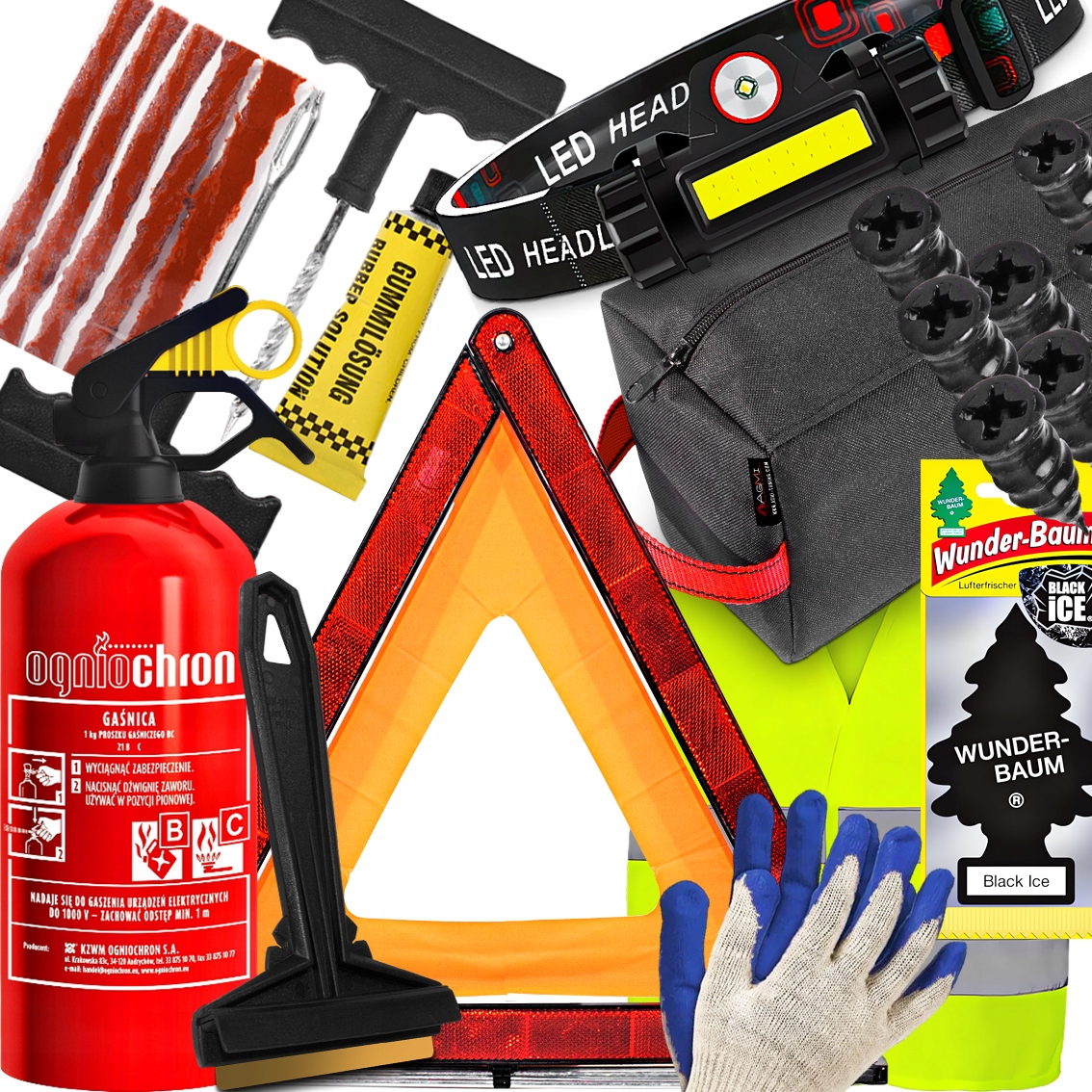 Hasicí Přístroj Trojúhelníková svítilna Šrouby Šňůrky na opravu pneumatik Vesta Murska 575