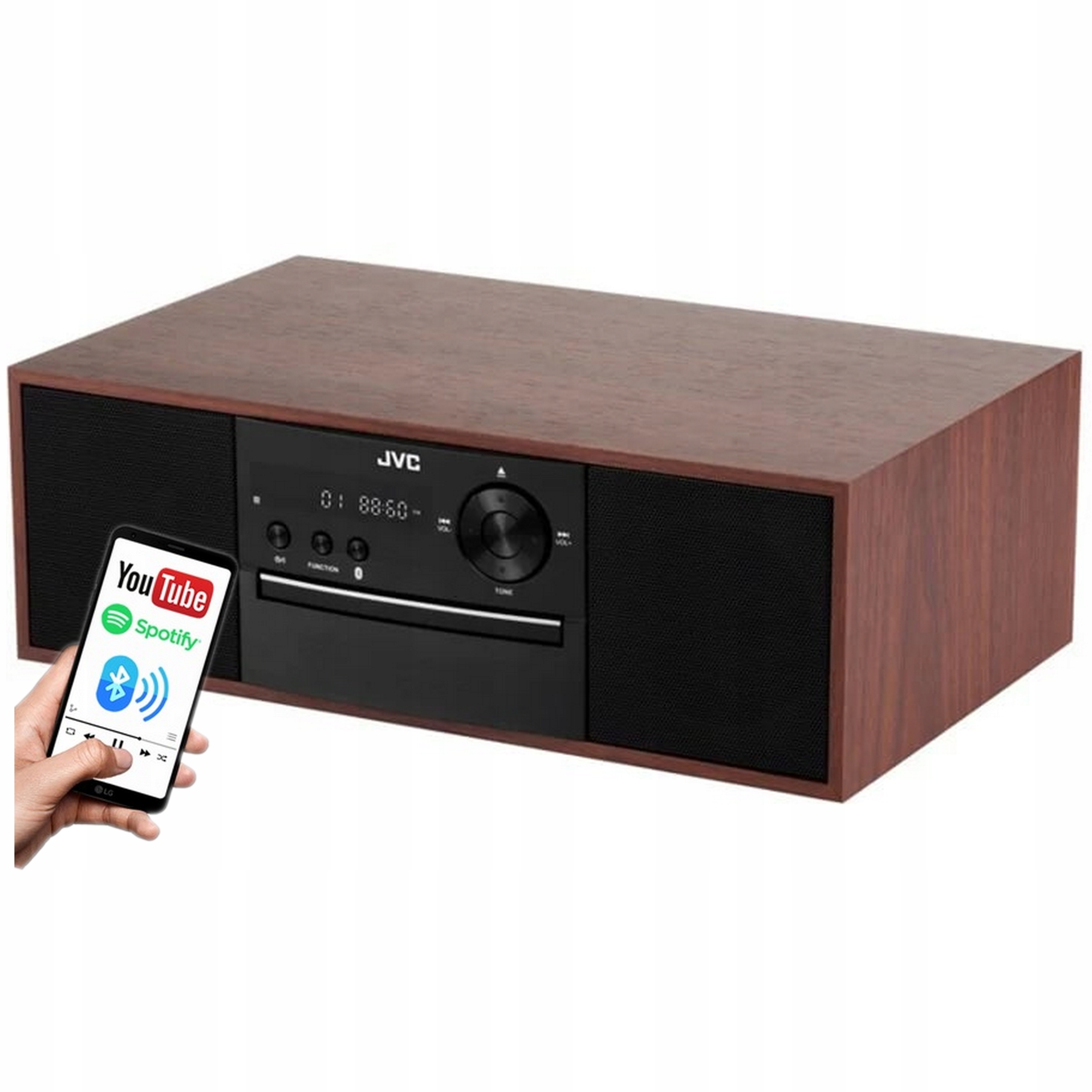Přehrávač Jvc RD-E761 CD přehrávač Bt Aux Usb Cd-r LCD Dřevěný Stylový